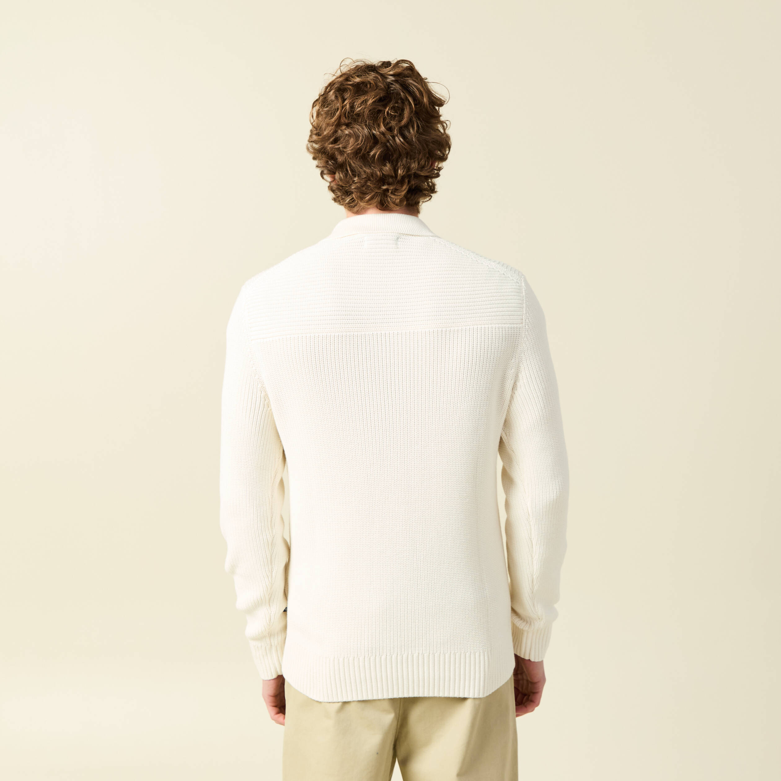 Polo manches longues ecru homme