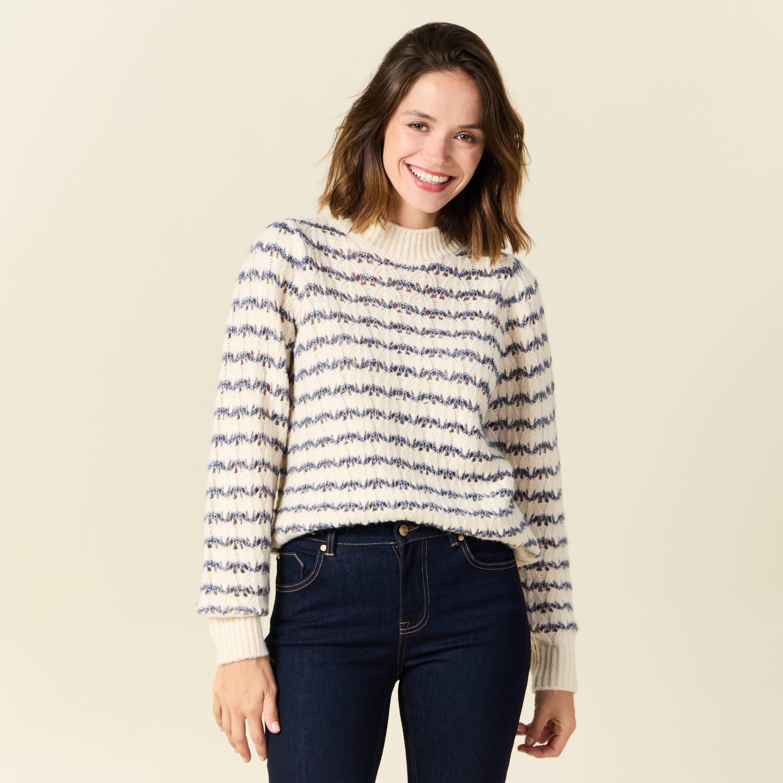 pull manches longues ajoure ecru femme Pull manches longues ajouré ecru femme