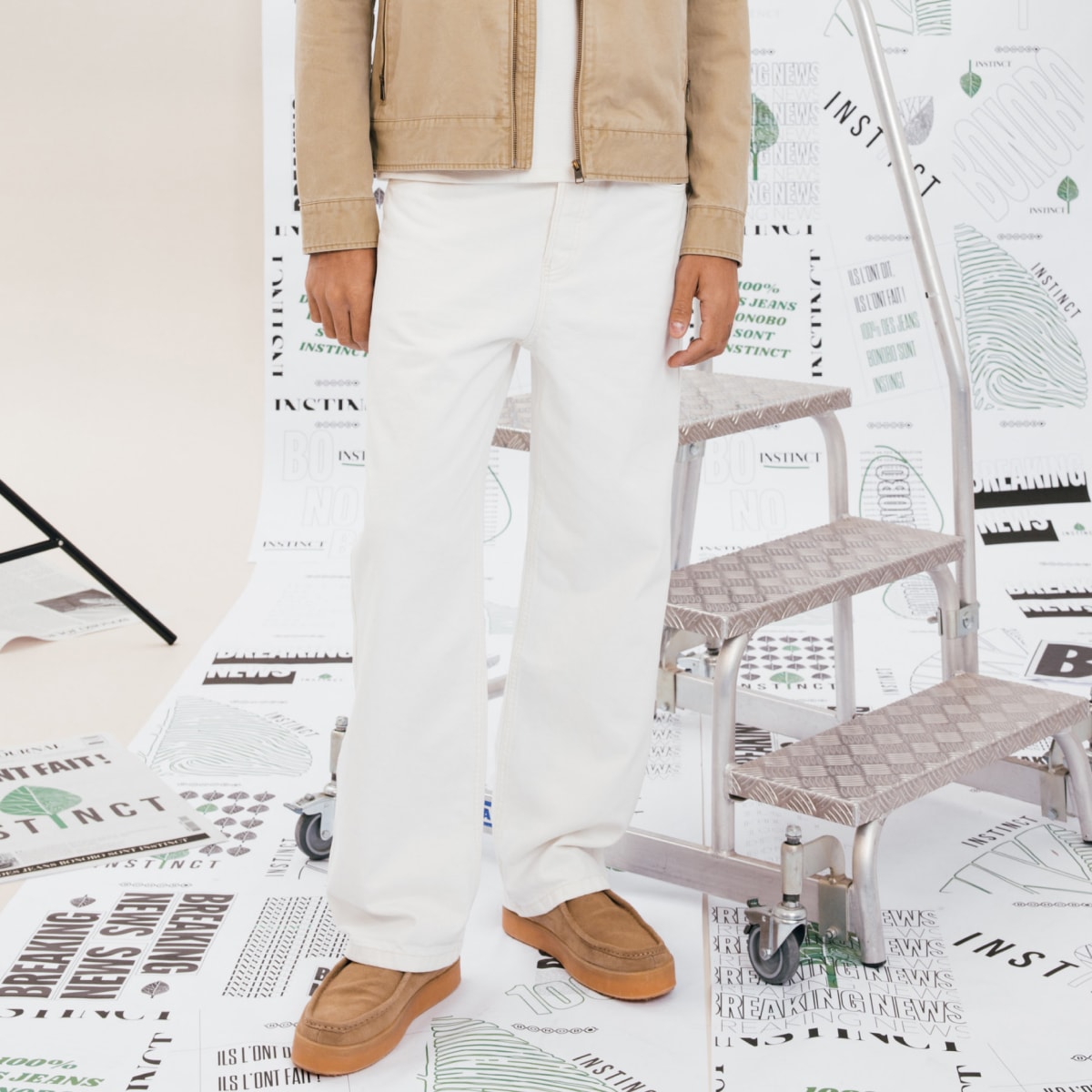 Jeans relax 5 poches denim blanc homme Bonobo