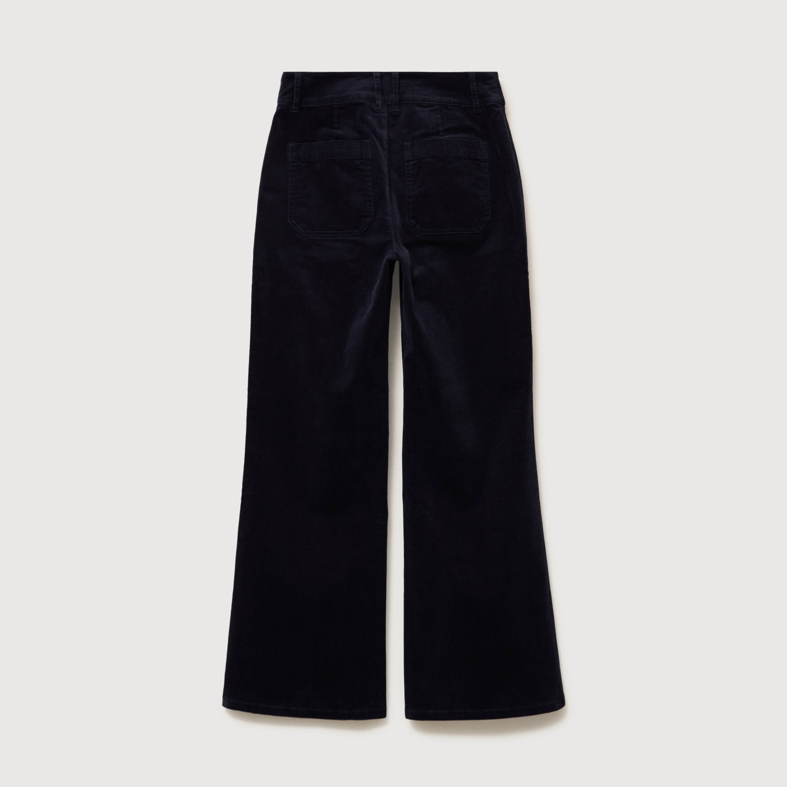 Pantalon flare taille haute en velours bleu fonc&eacute; femme