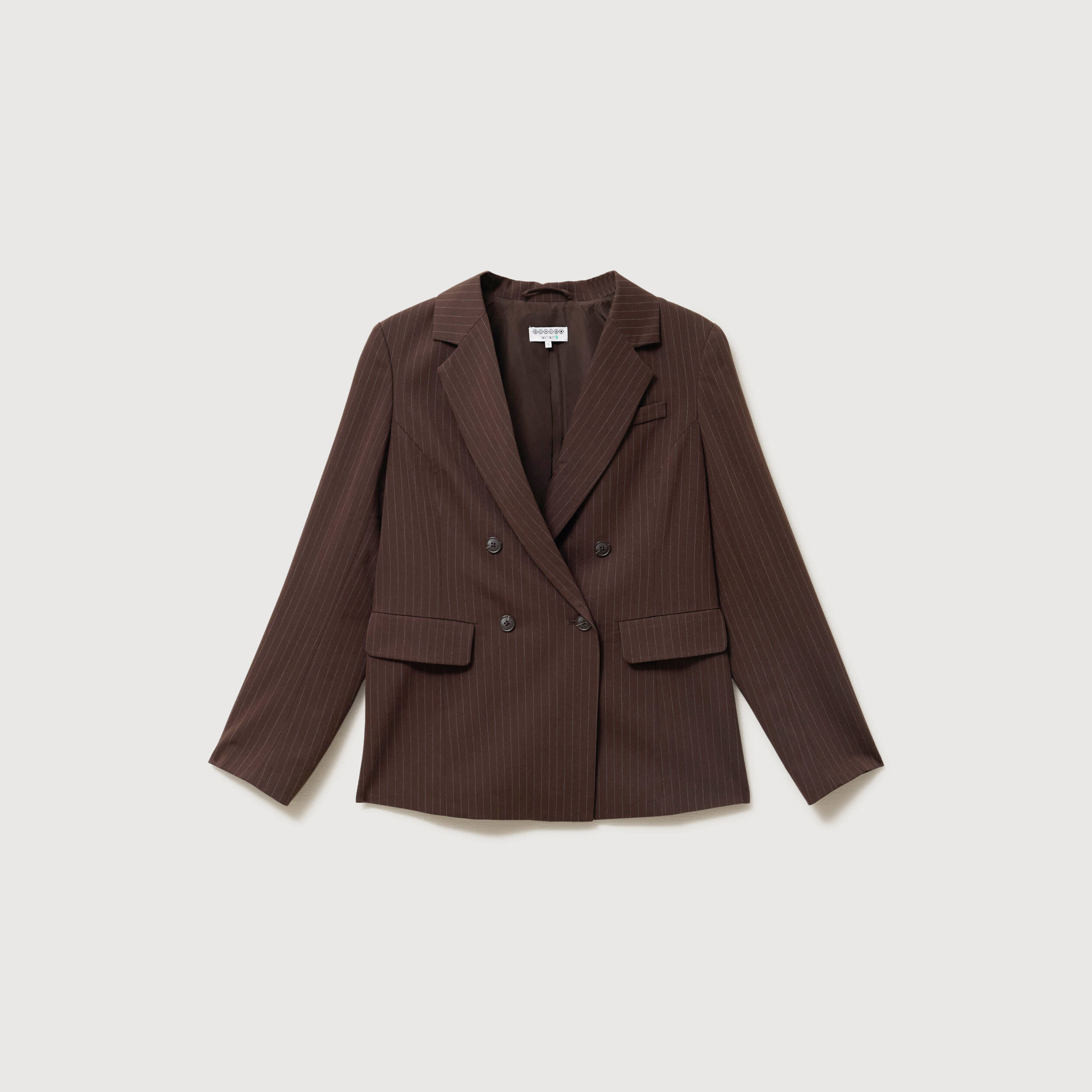 Blazer manches longues col tailleur marron fonc&eacute; femme