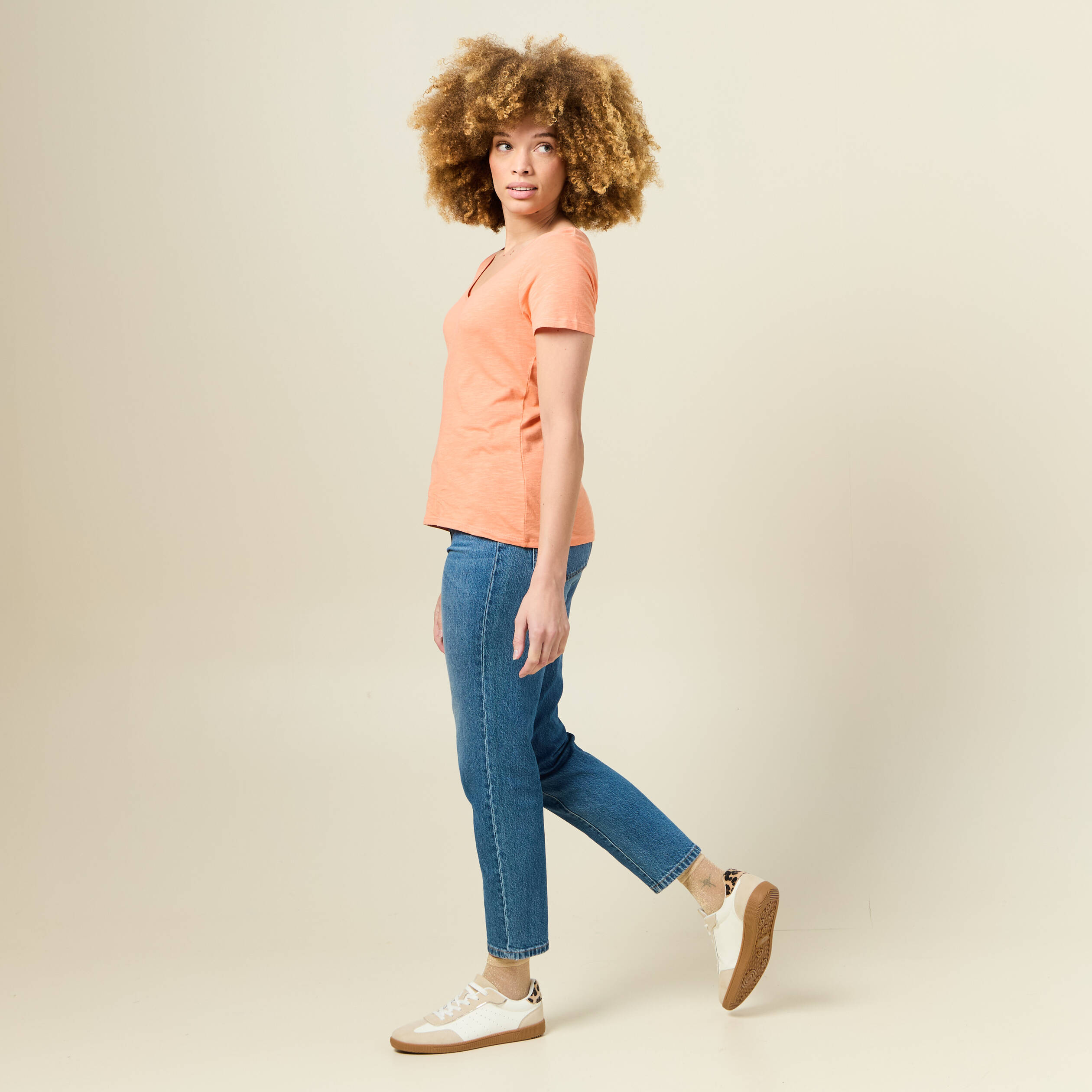 t shirt manches courtes orange corail femme T-shirt manches courtes orange corail femme