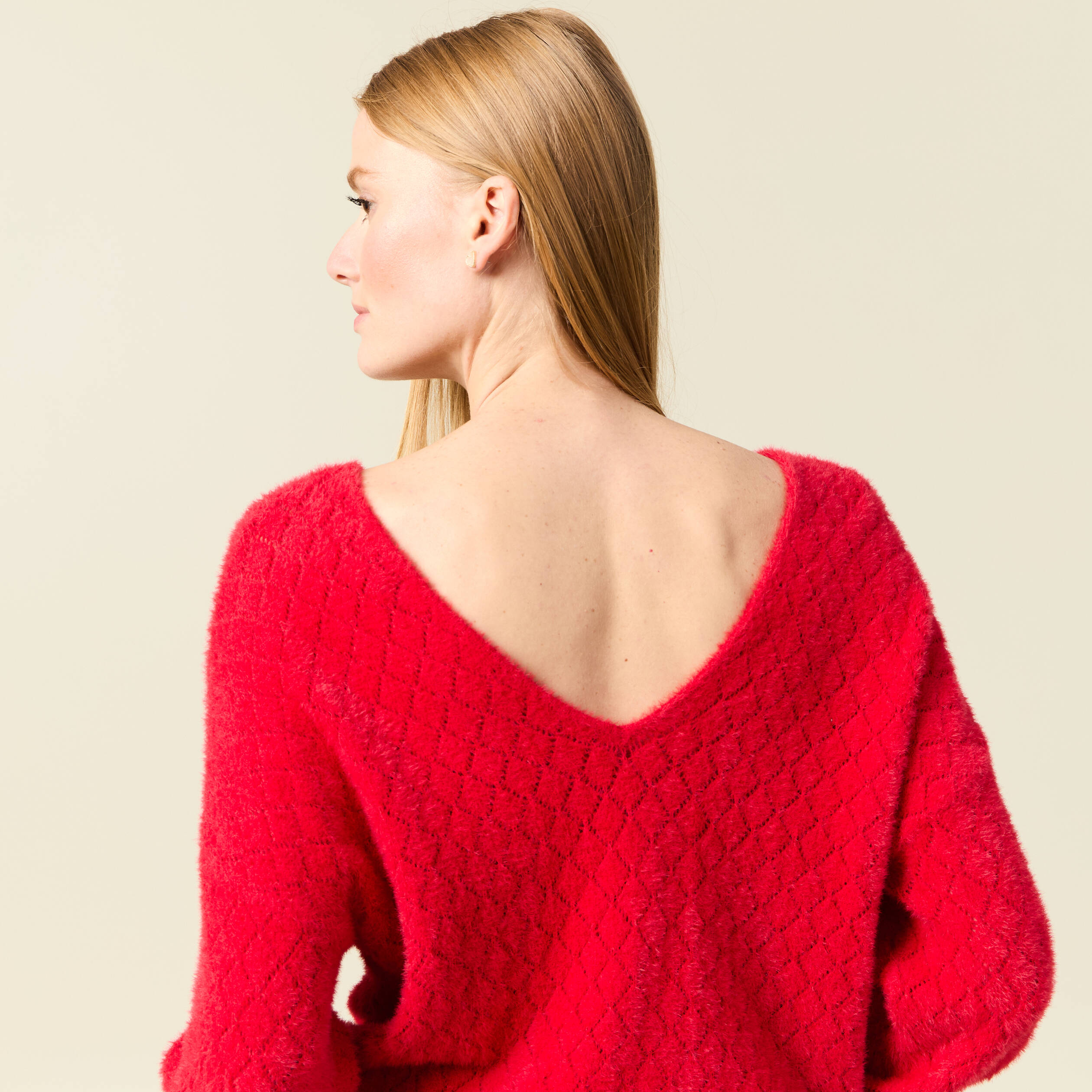 Pull manches longues rouge femme