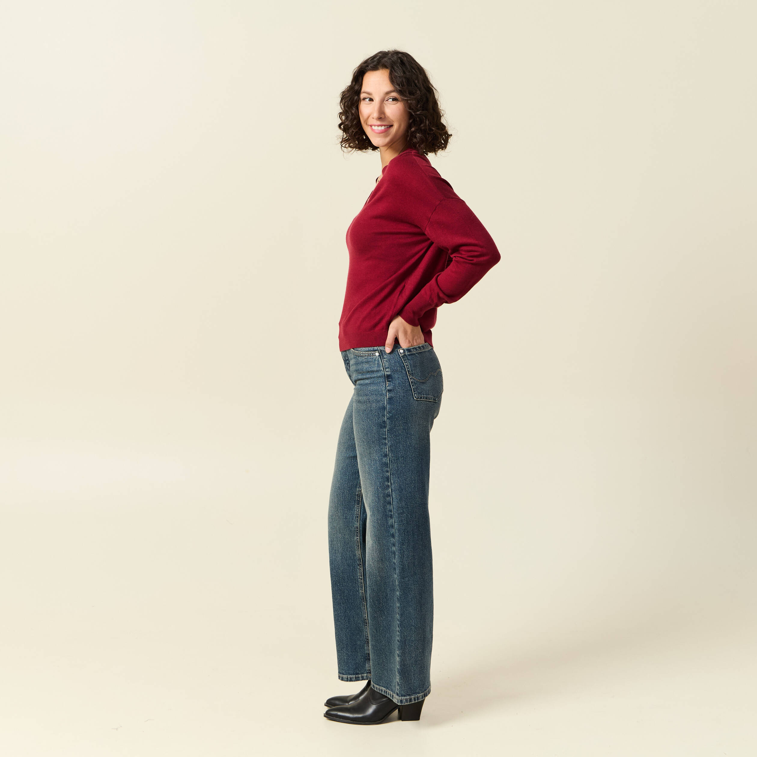 pull fin col v manches longues rouge femme Pull fin col V manches longues rouge femme