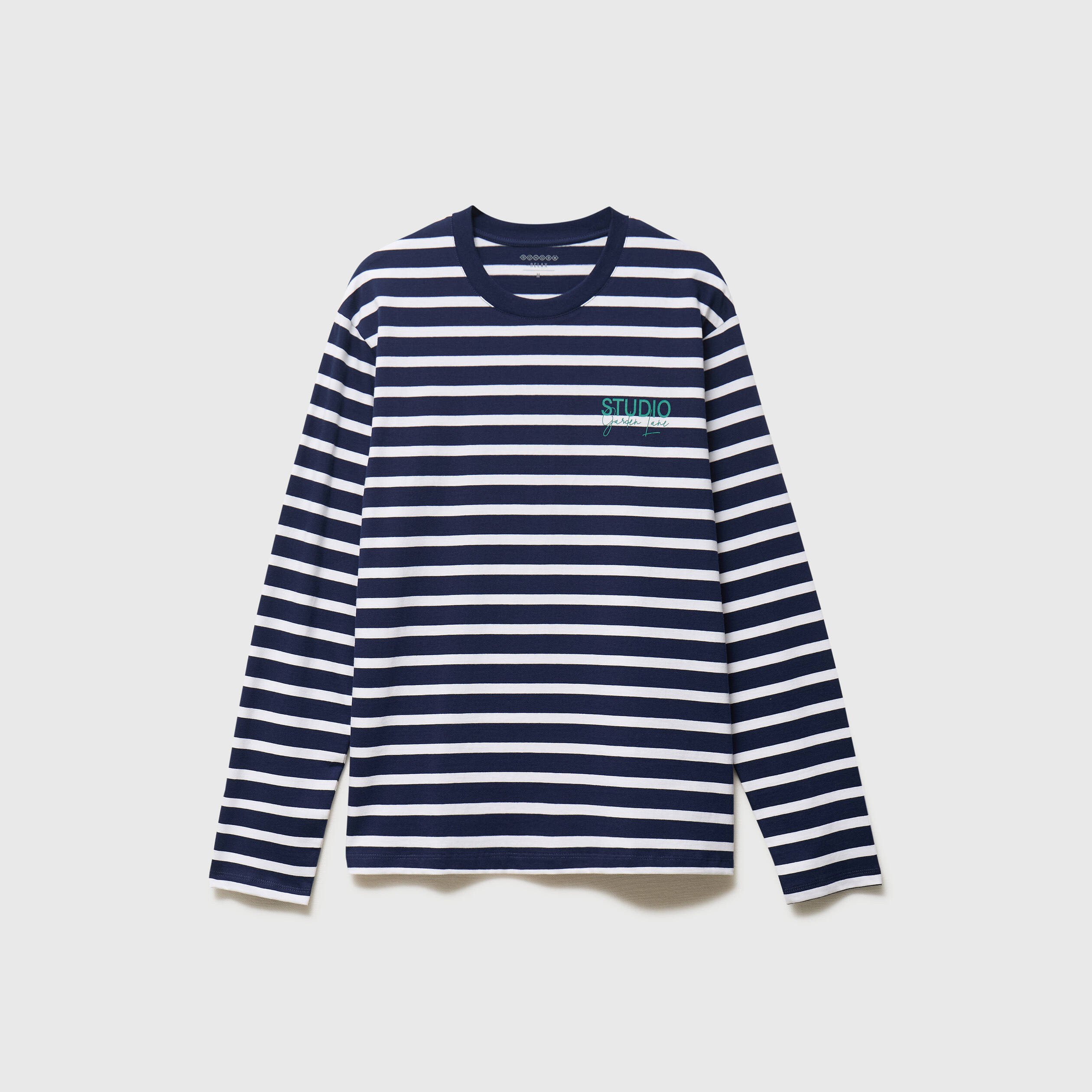 T-shirt ray&eacute; col rond manches longues blanc homme