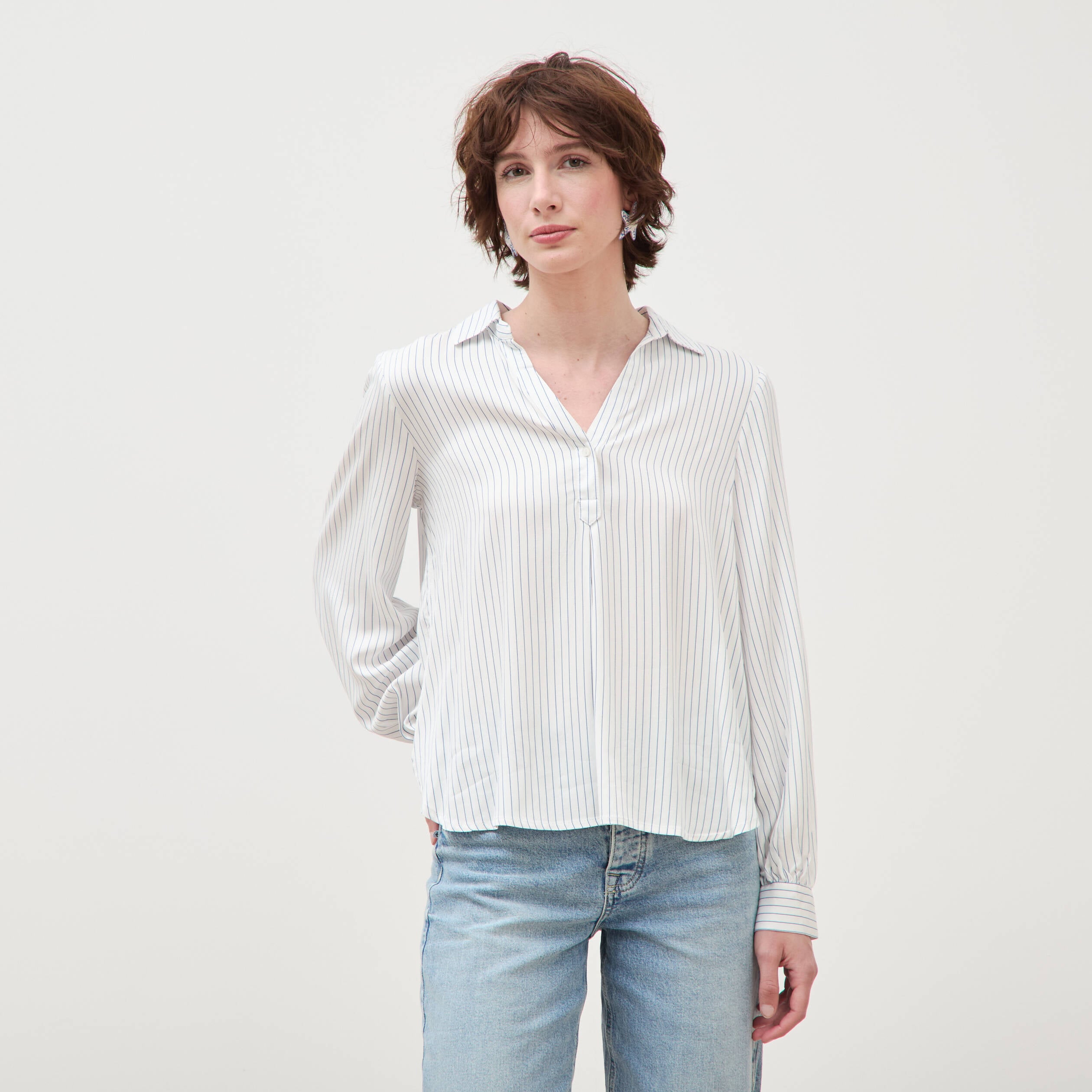 Blouse manches longues bleu femme