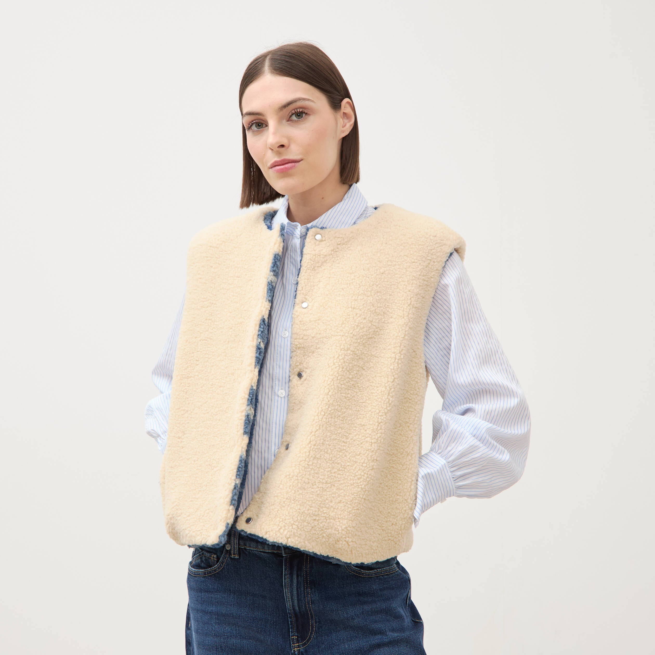 Gilet sans manches r&eacute;versible bleu femme