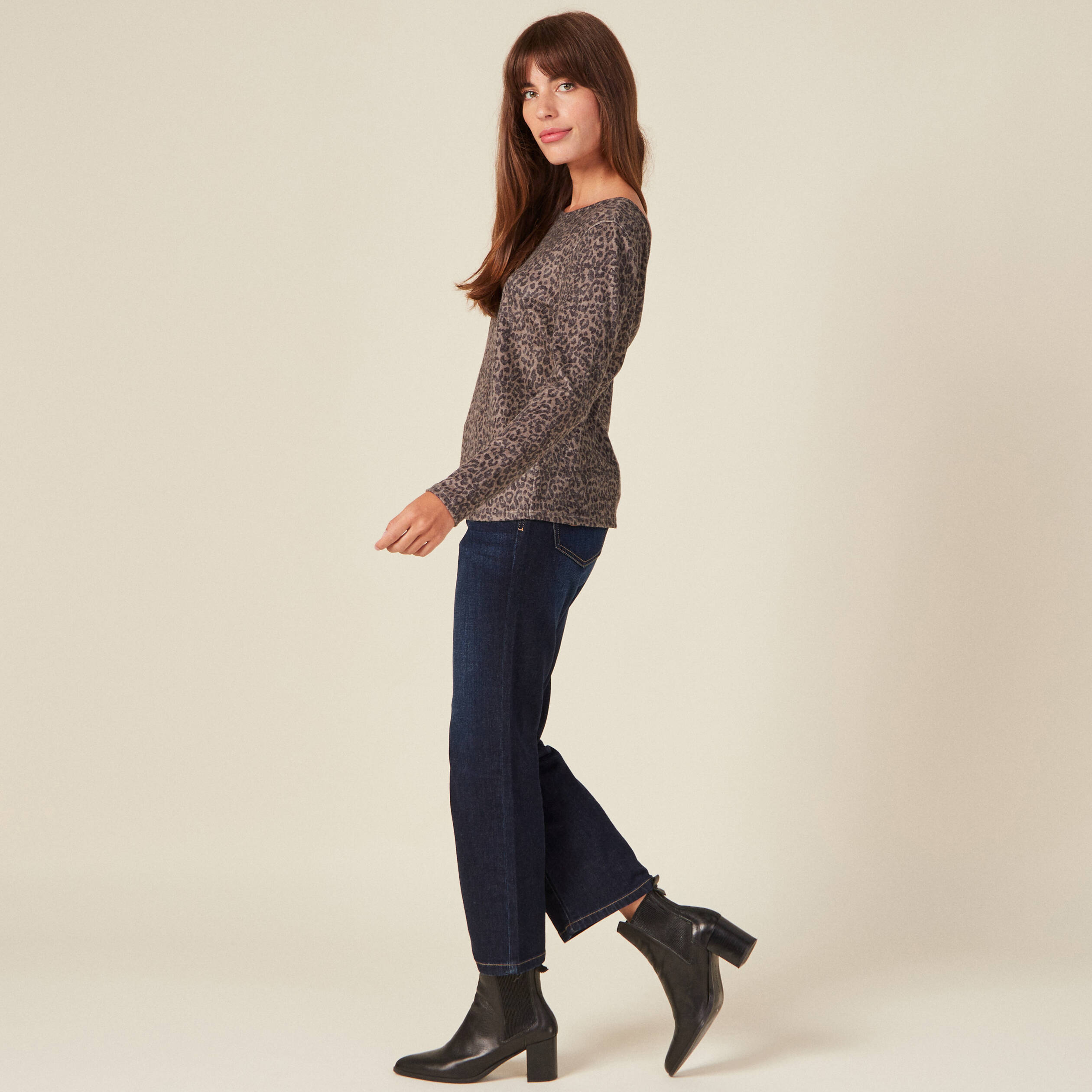 T-shirt manches longues vert kaki femme