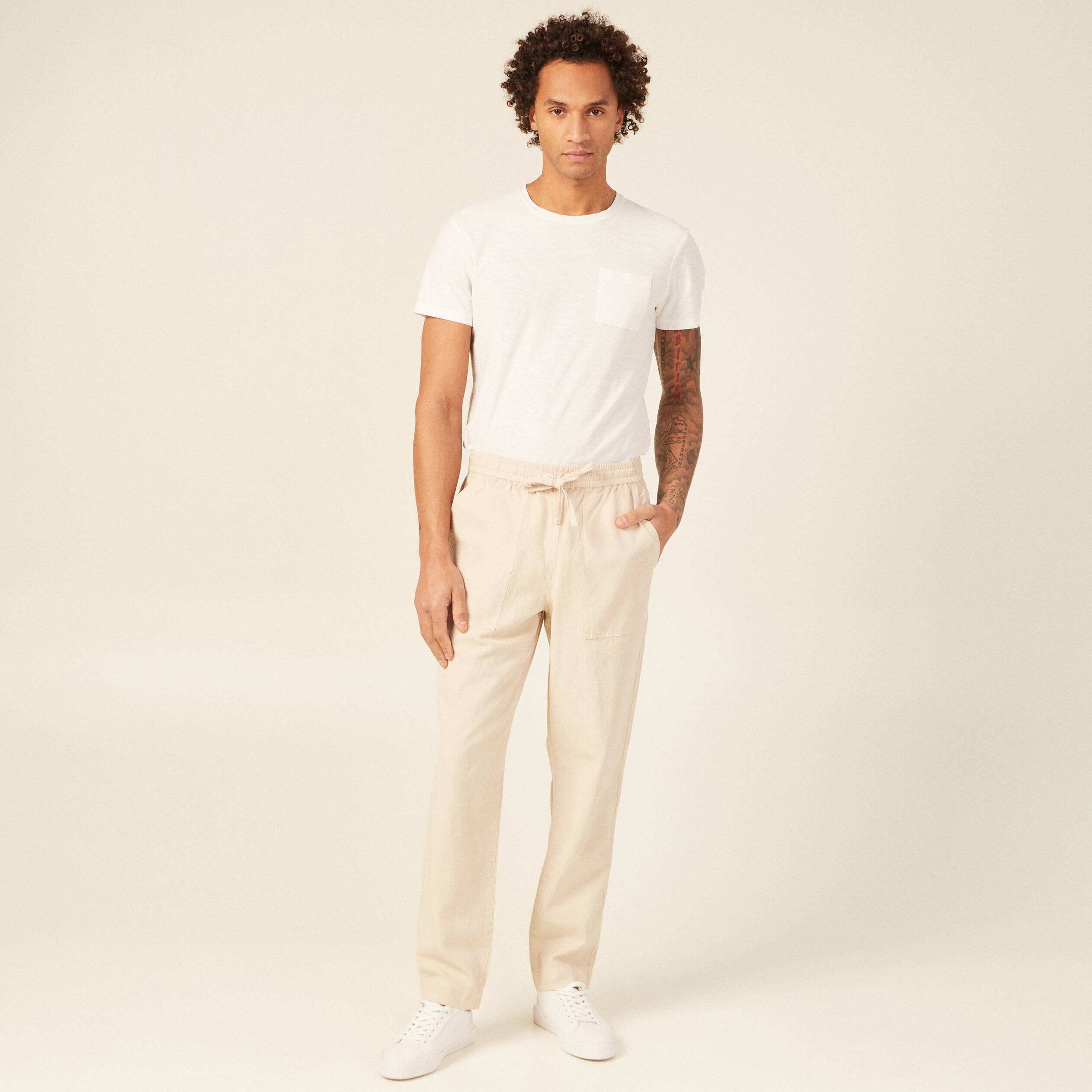 pantalon chino a coulisse beige homme Pantalon chino à coulisse beige homme