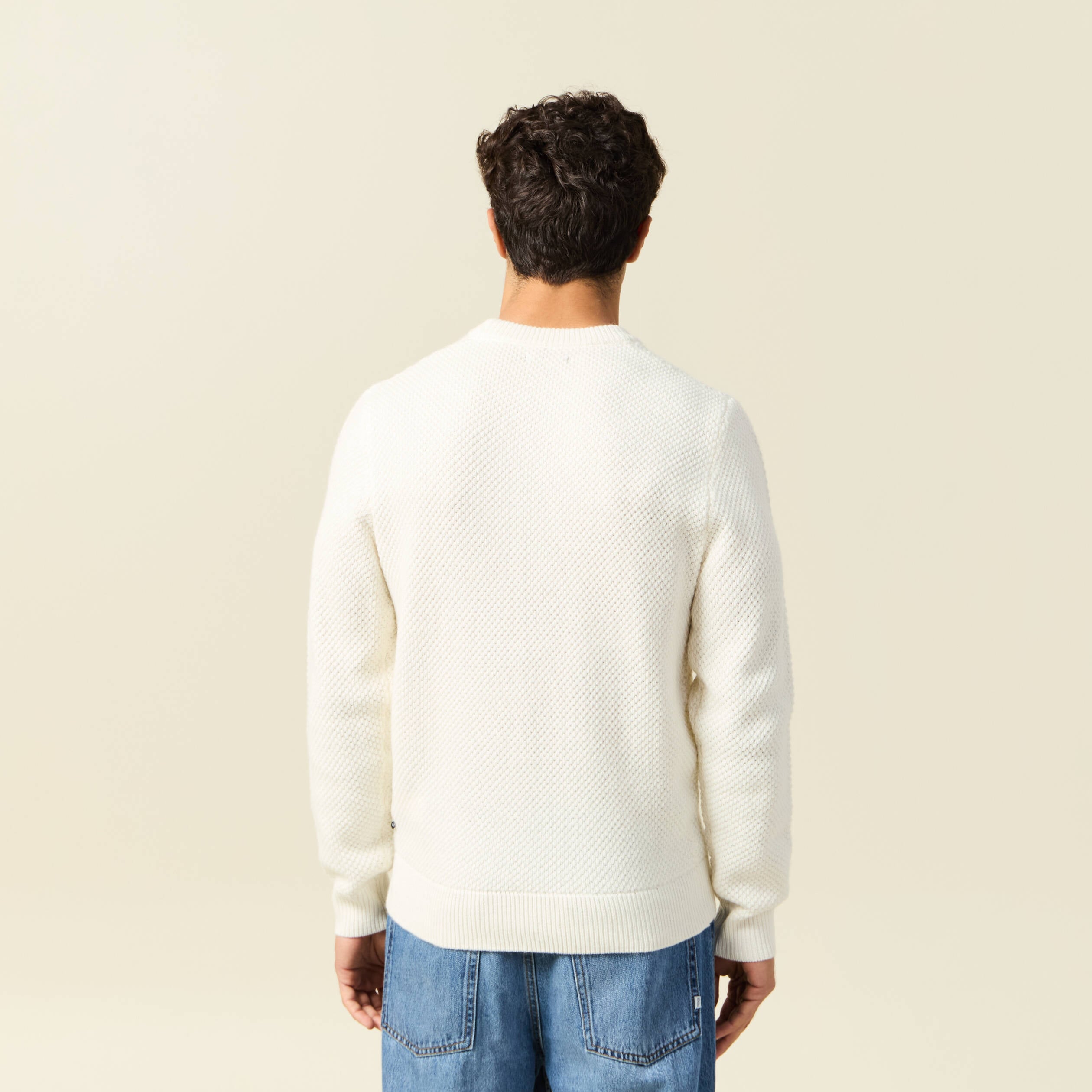Pull col rond ecru homme