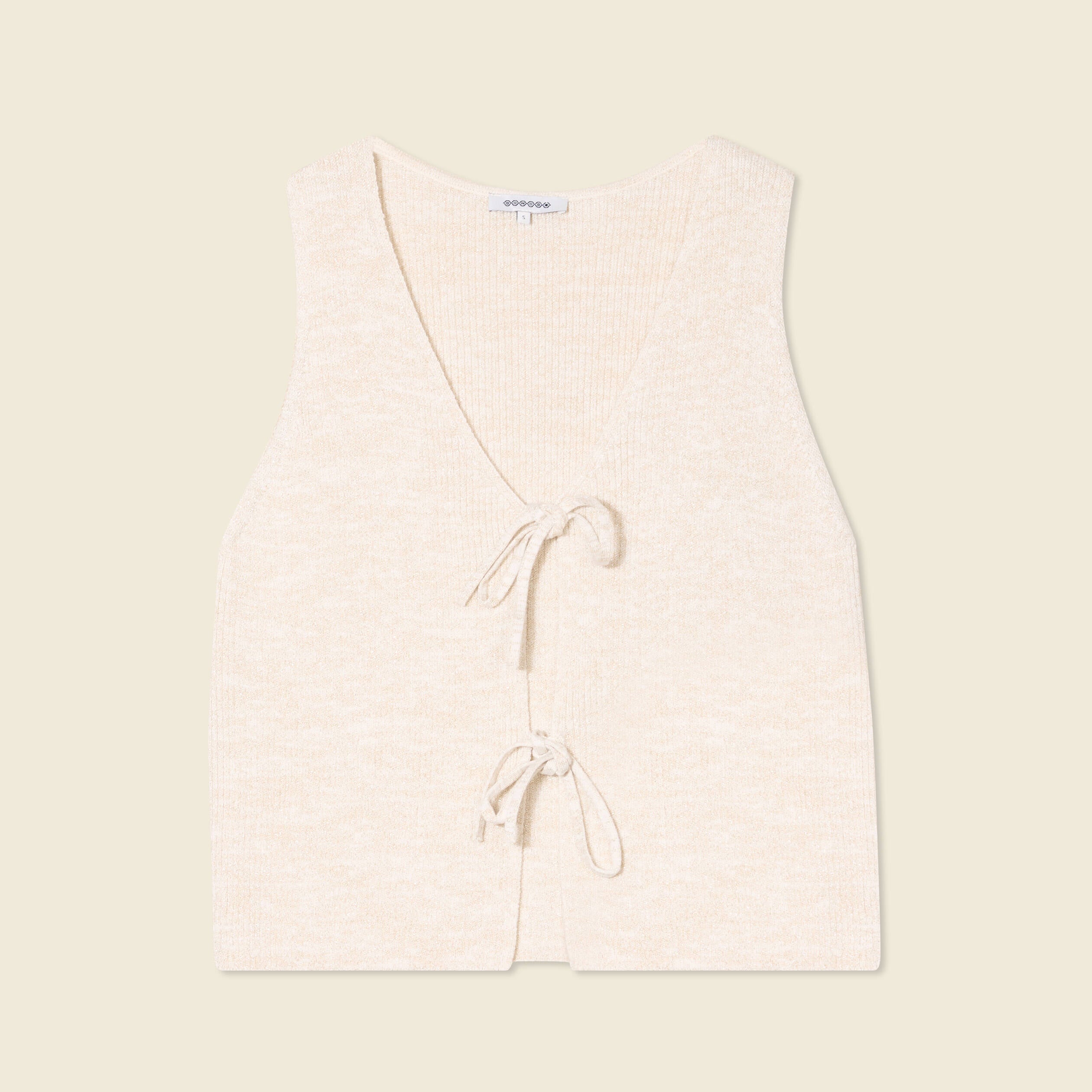 D&eacute;bardeur tricot nou&eacute; creme femme
