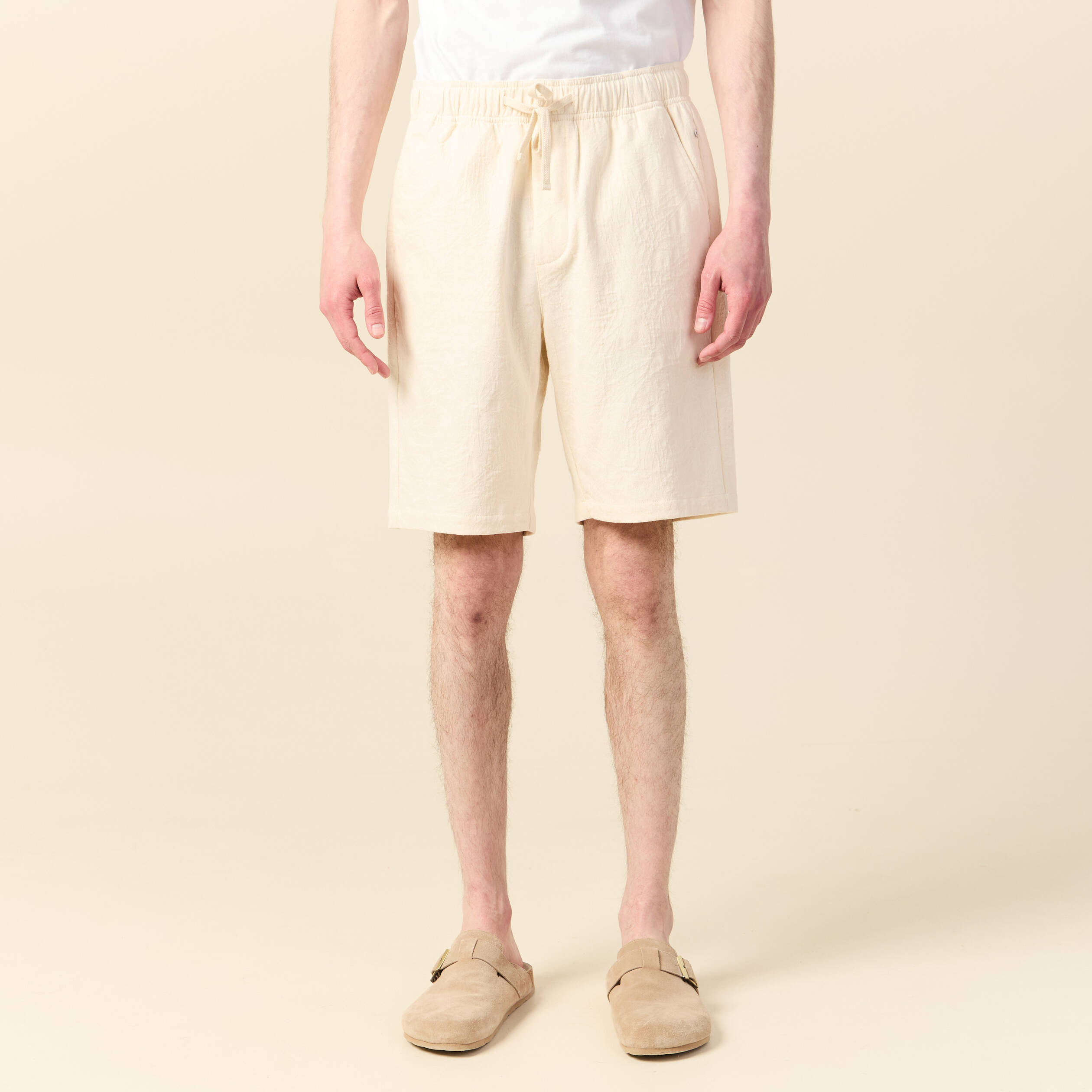 bermuda droit a coulisse ecru homme Bermuda droit à coulisse ecru homme