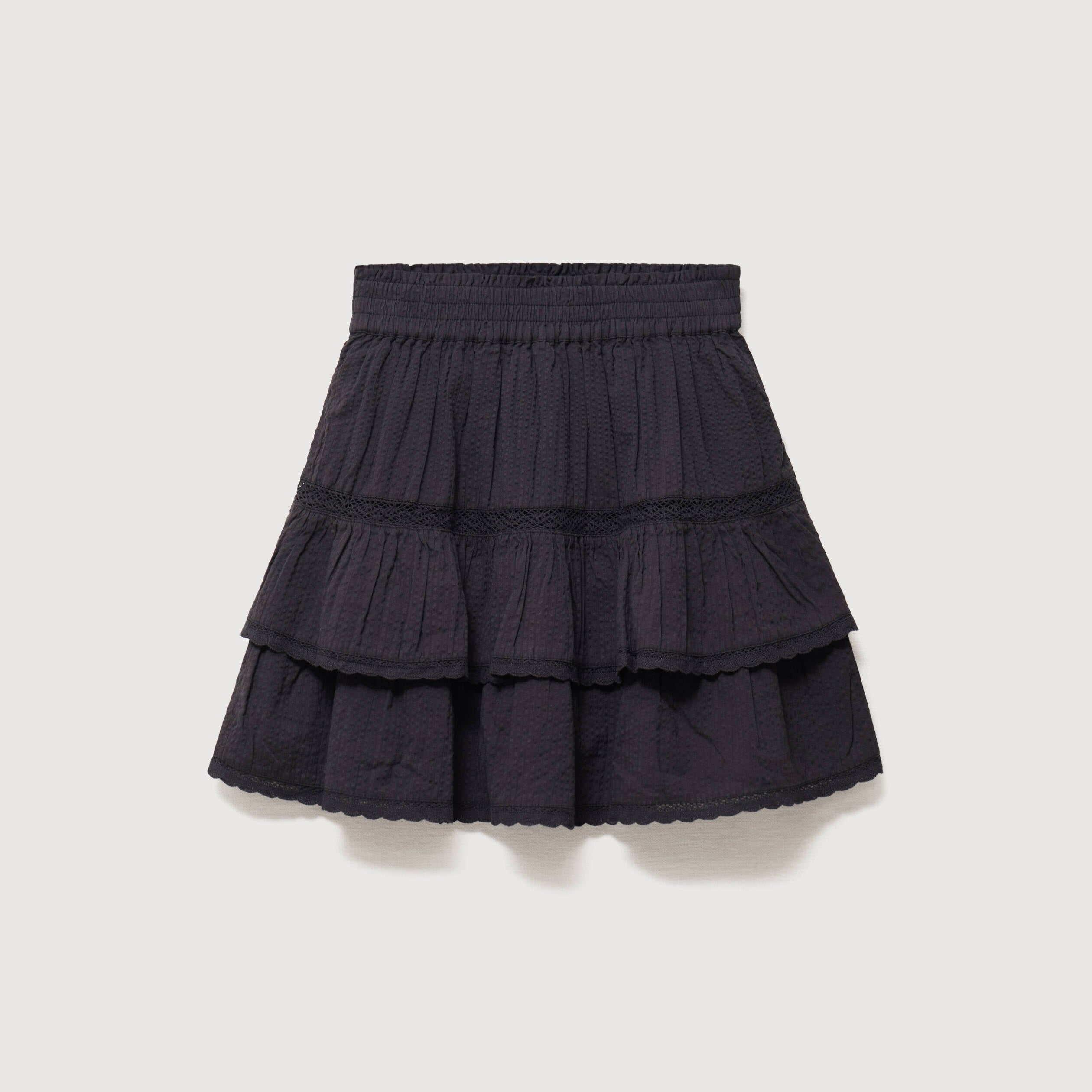 Mini-jupe fluide en coton doubl&eacute;e noir femme