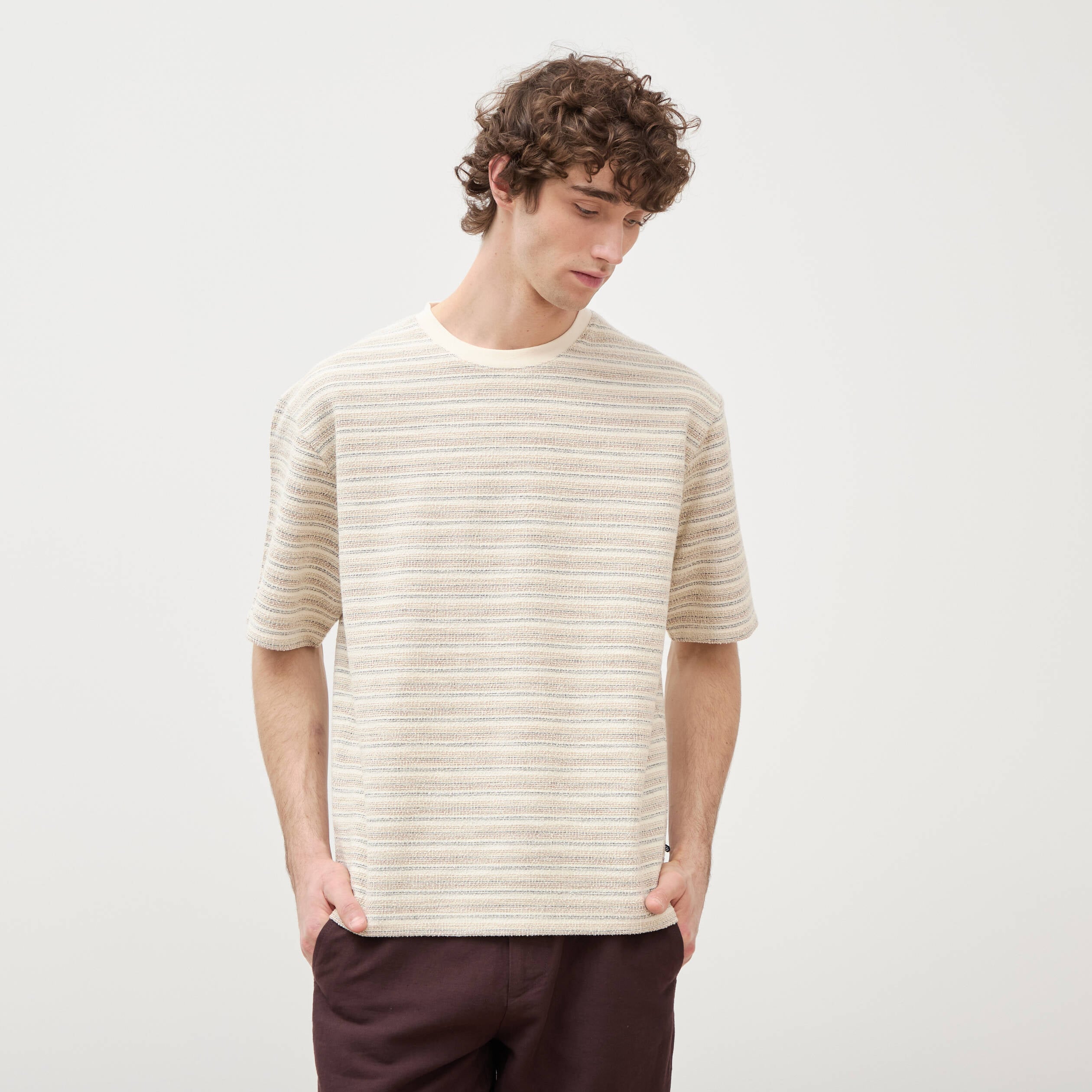T-shirt col rond manches courtes ecru homme