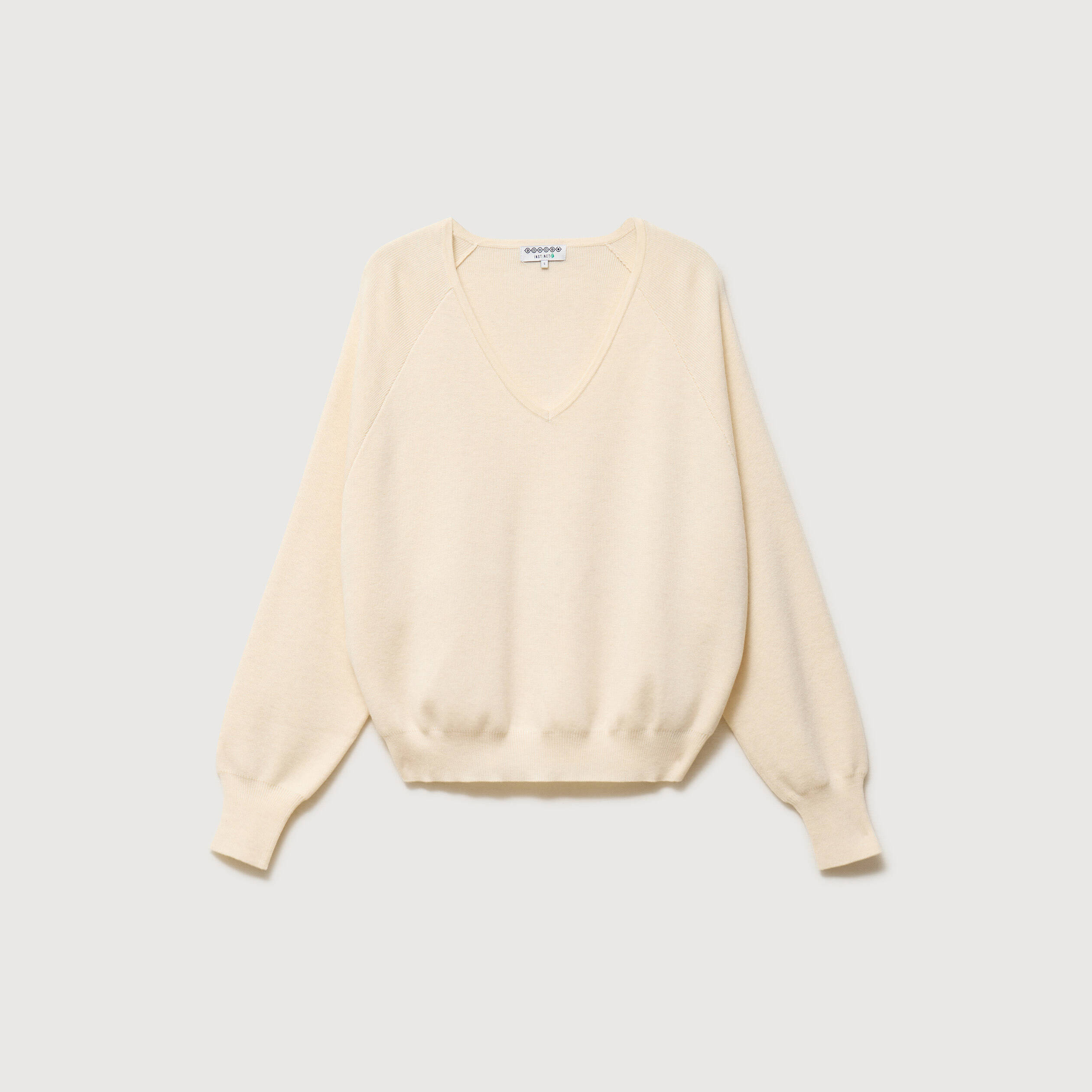 Pull droit col v manches longues creme femme