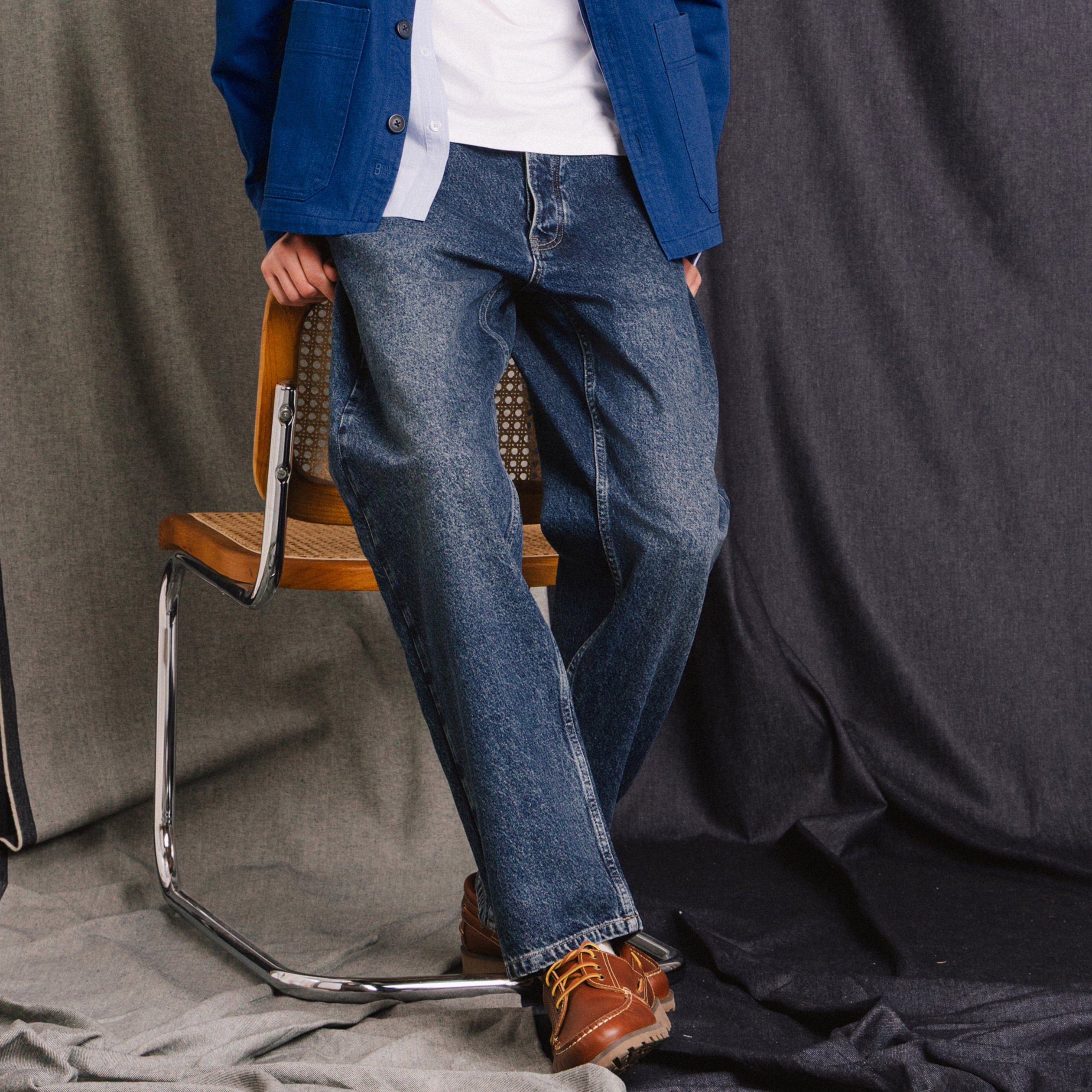 Jeans large longueur 32 en coton bleu homme
