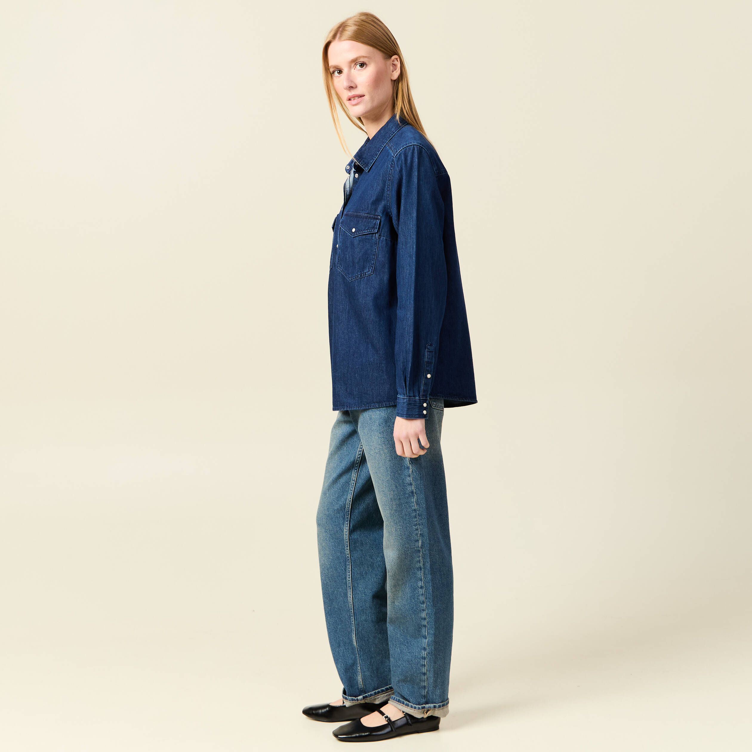 Chemise en jeans manches longues denim stone femme