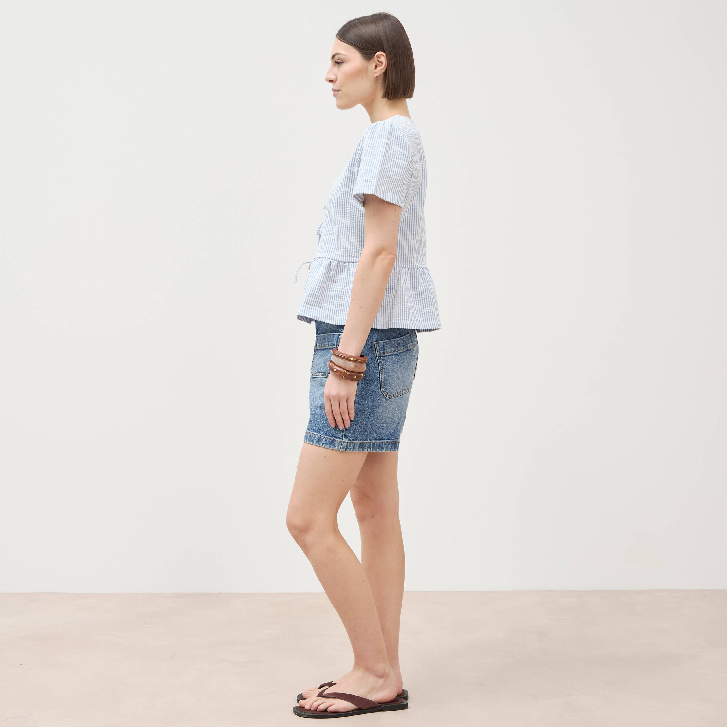 Blouse manches courtes bleu pastel femme