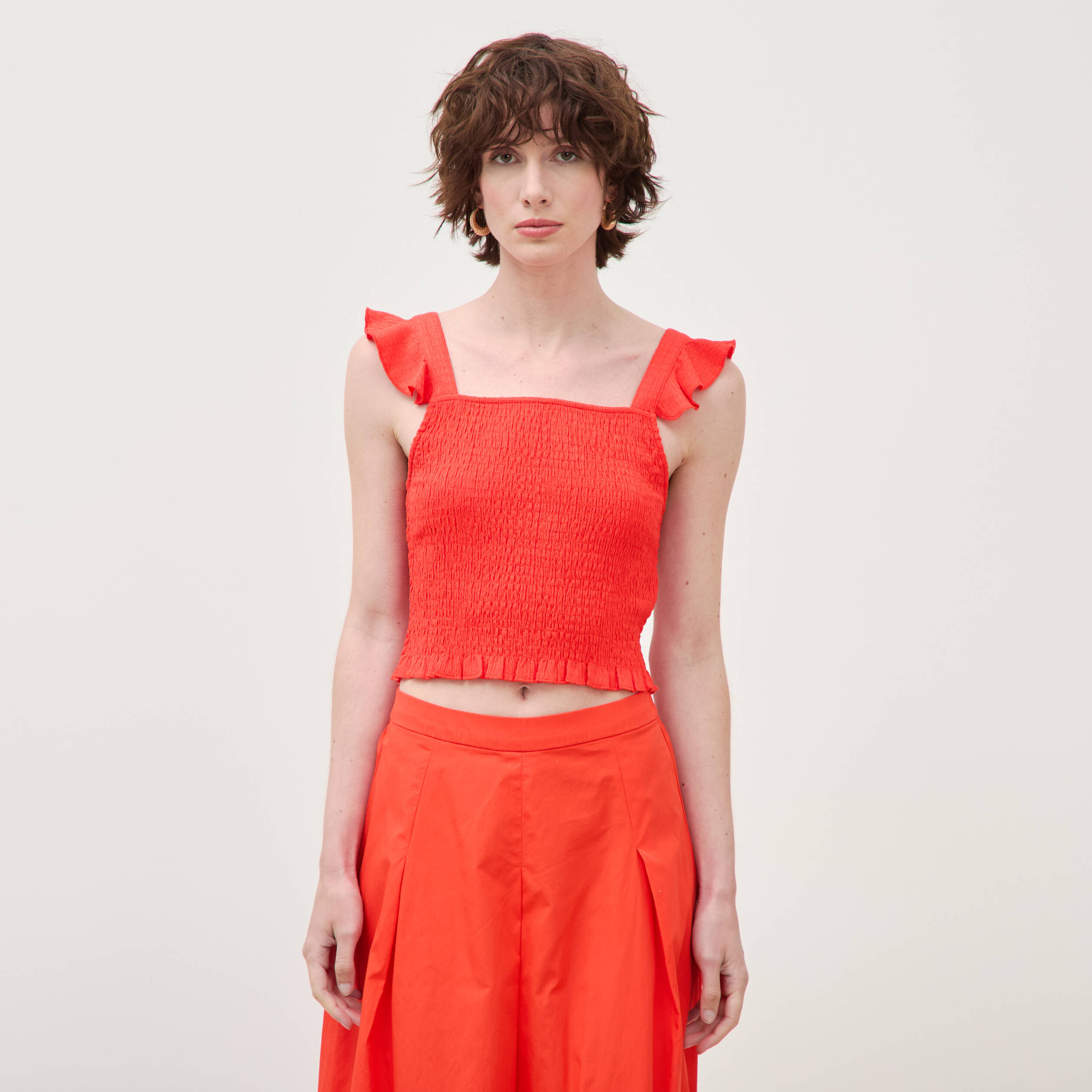 D&eacute;bardeur cintr&eacute; cropped d&eacute;collet&eacute; orange fonc&eacute; femme