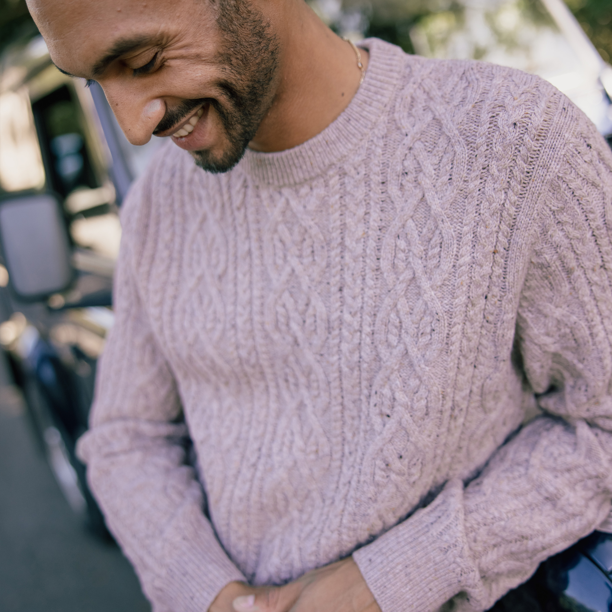Pull col rond beige homme