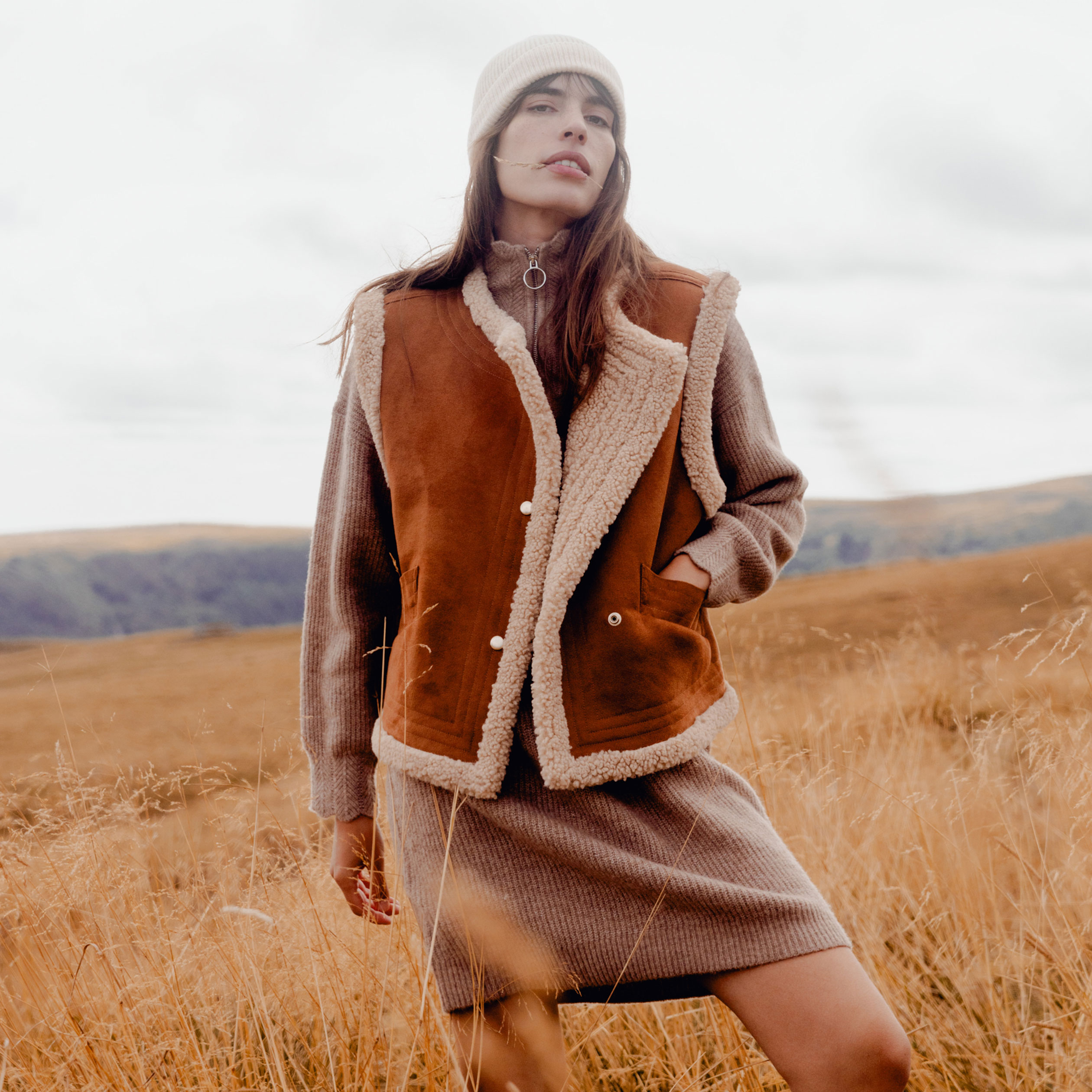 Veste sans manches suédine marron femme