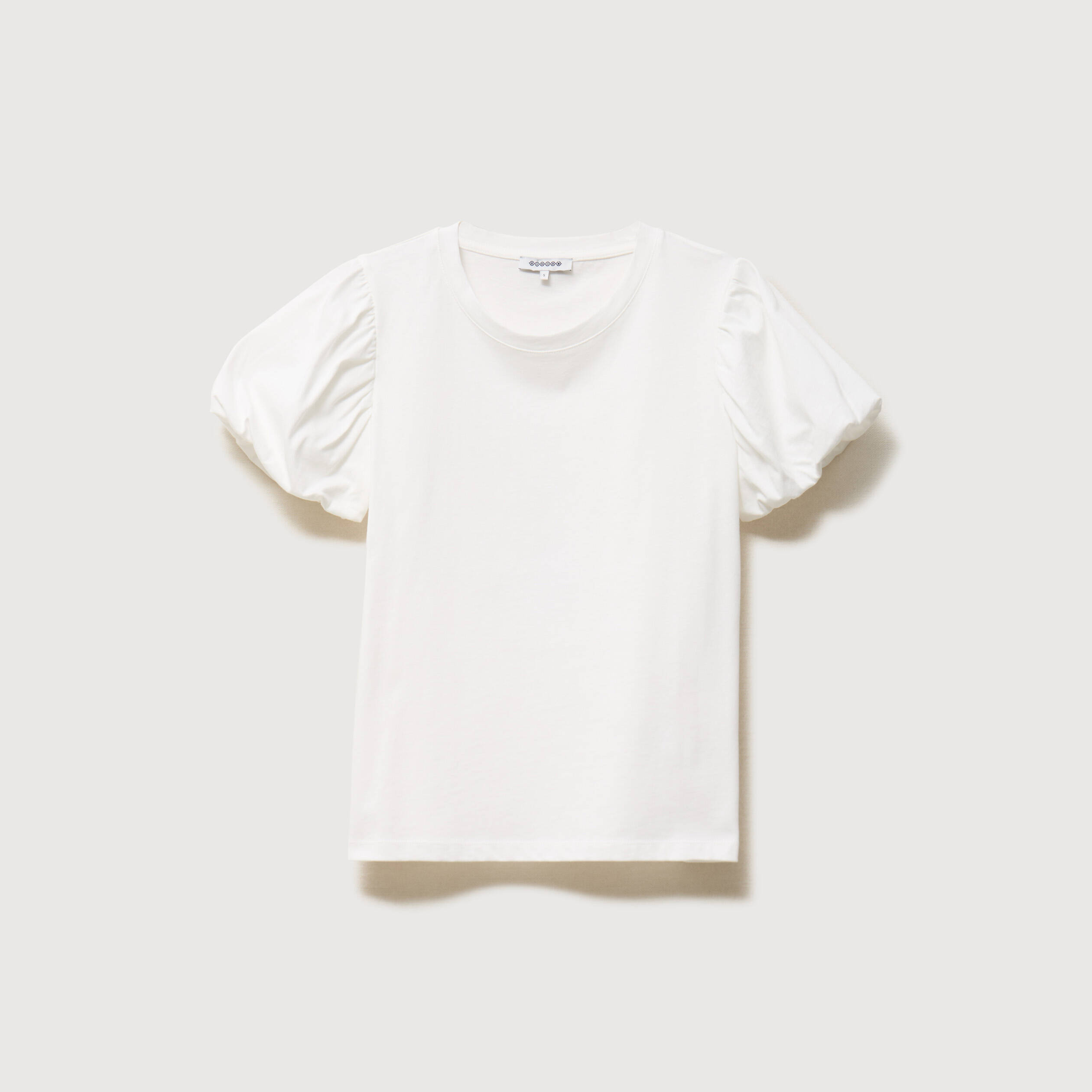 T-shirt effet boule manches courtes ecru femme