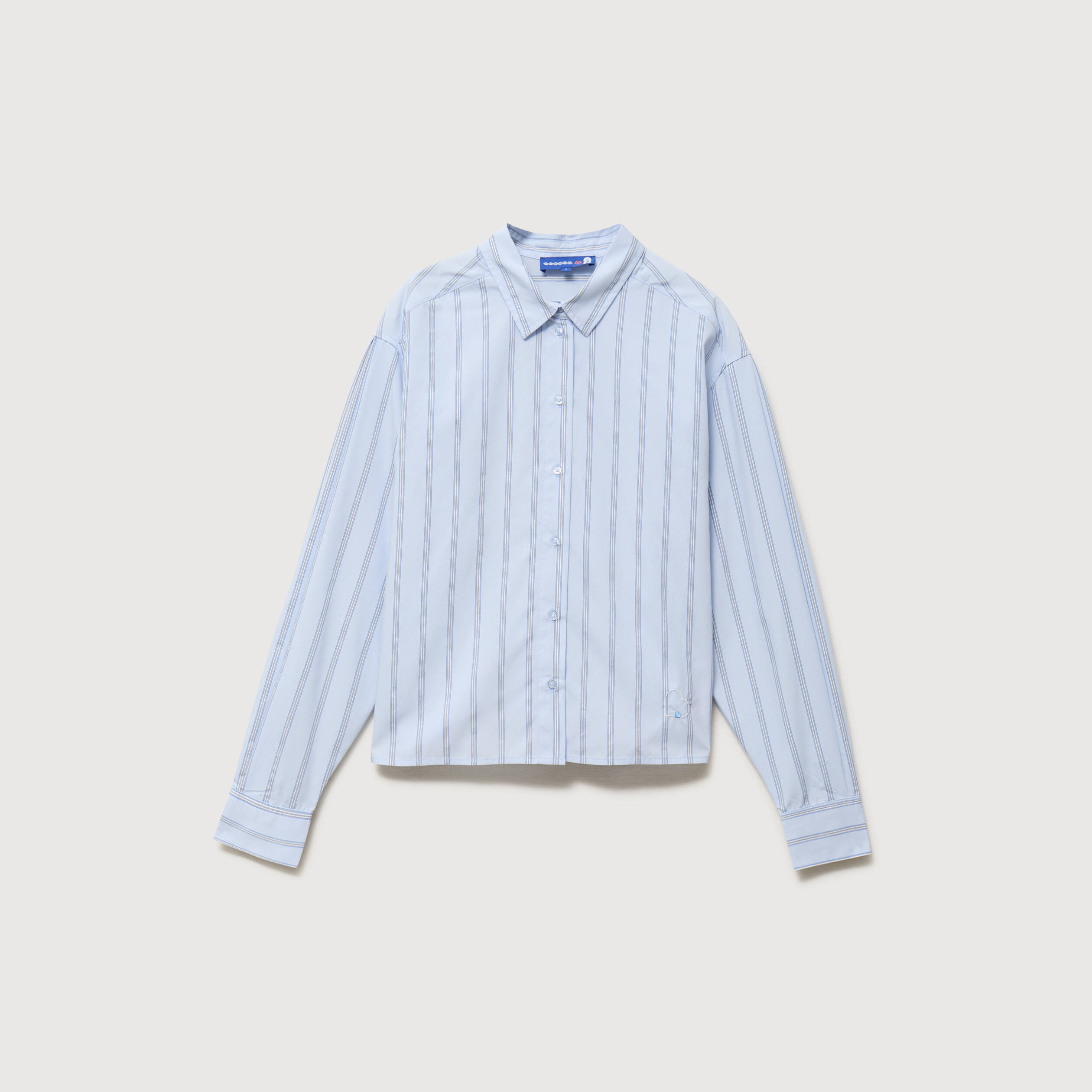 Chemise droite manches longues ray&eacute;e bleu clair femme