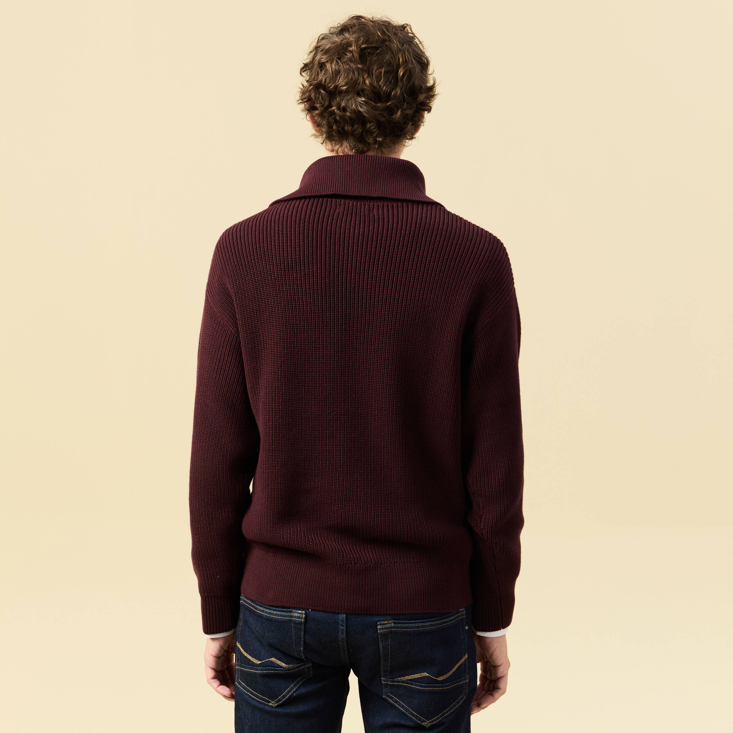 Pull droit manches longues bordeaux homme