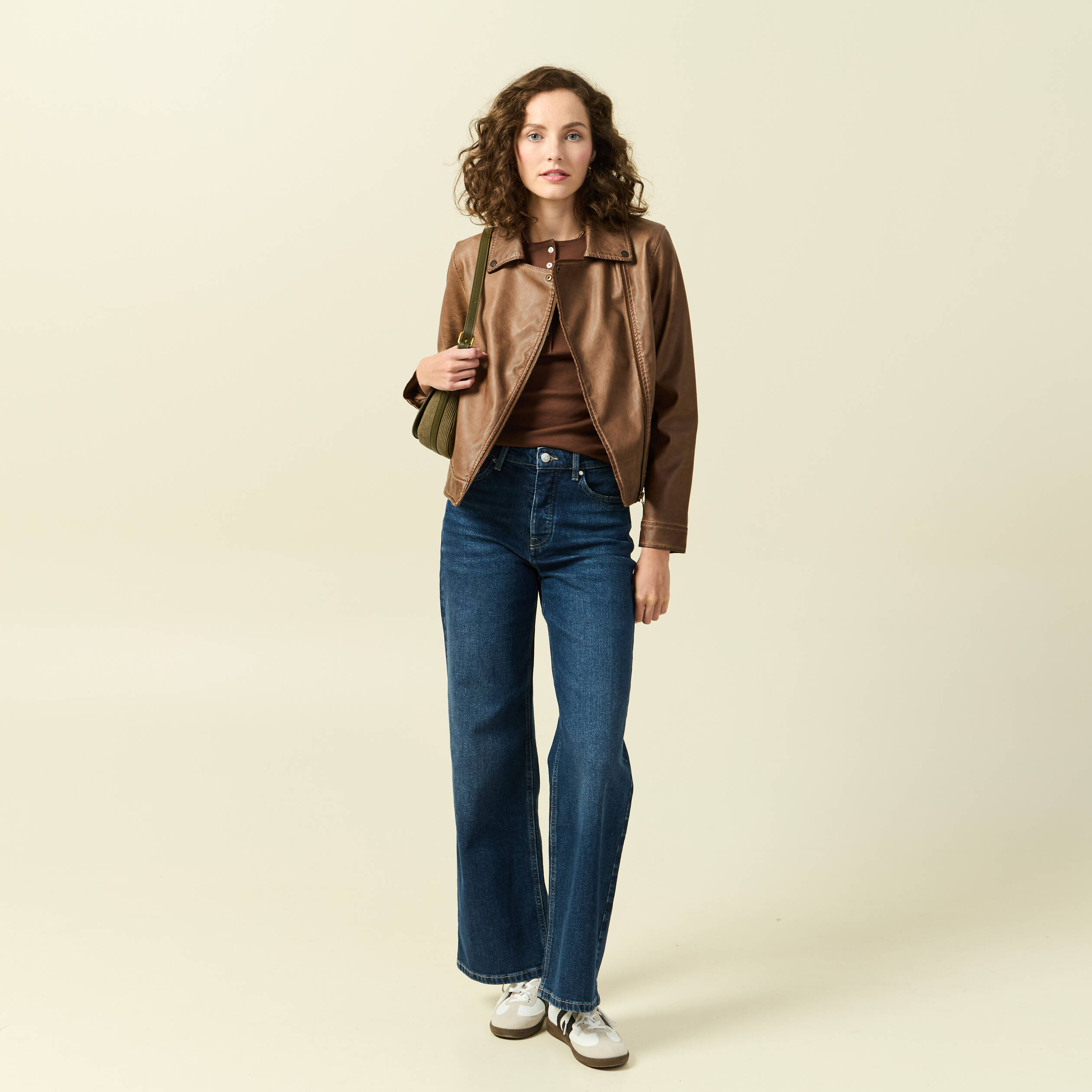 Blouson Biker Veste Femme Simili Cuir Marron Veste Biker Suédine