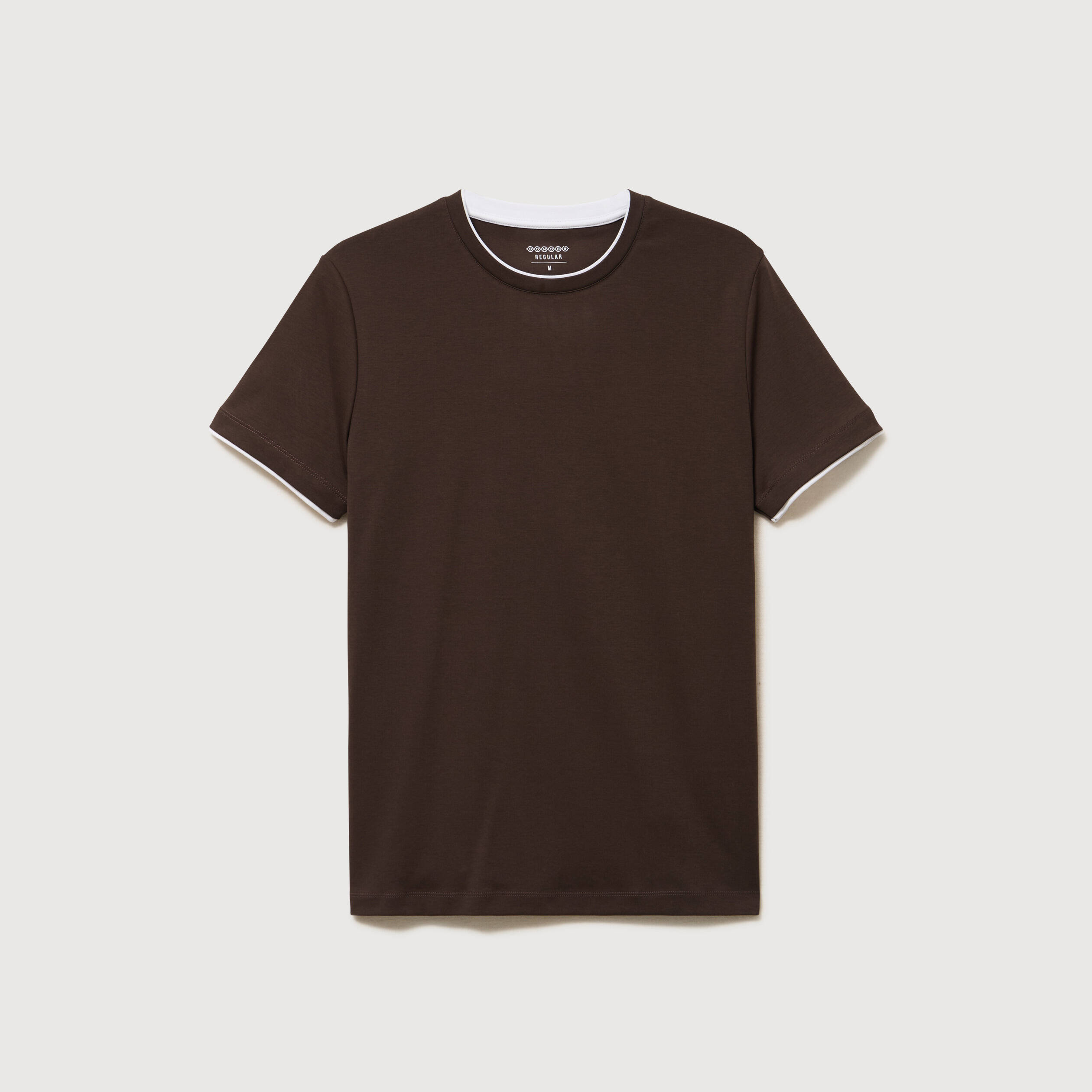 T-shirt droit col rond manches courtes marron homme