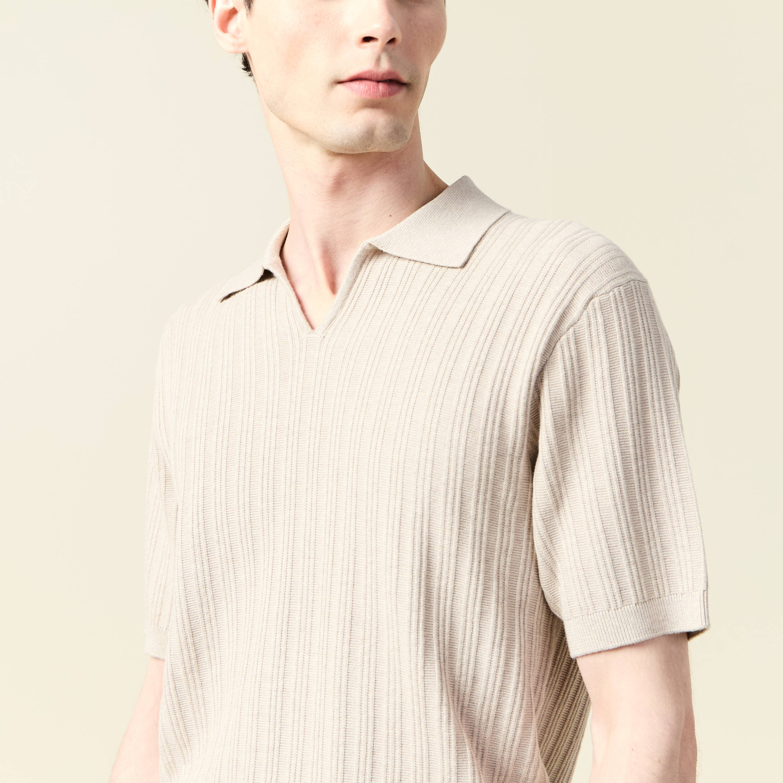Polo manches courtes beige homme