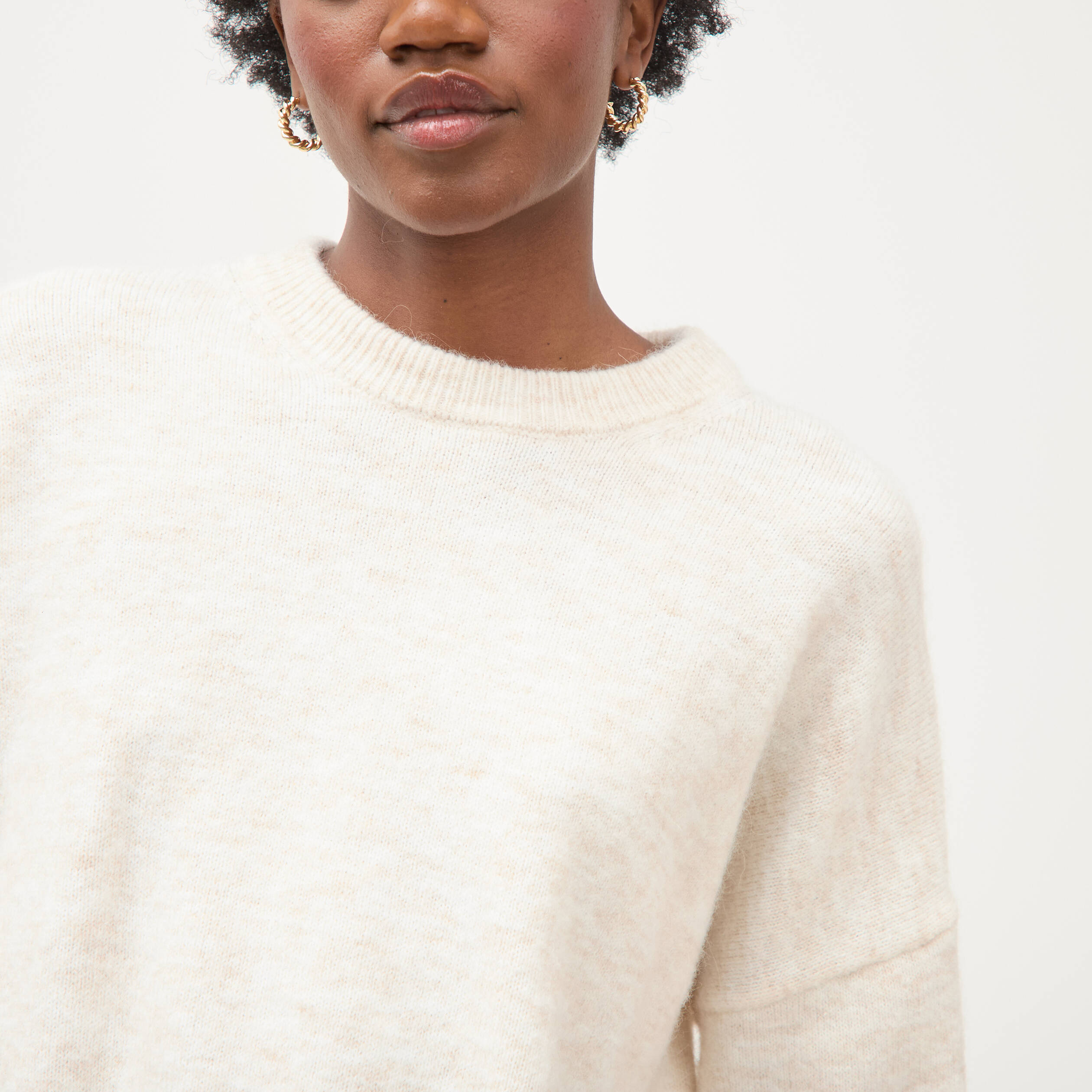 Pull droit cropped manches longues creme femme