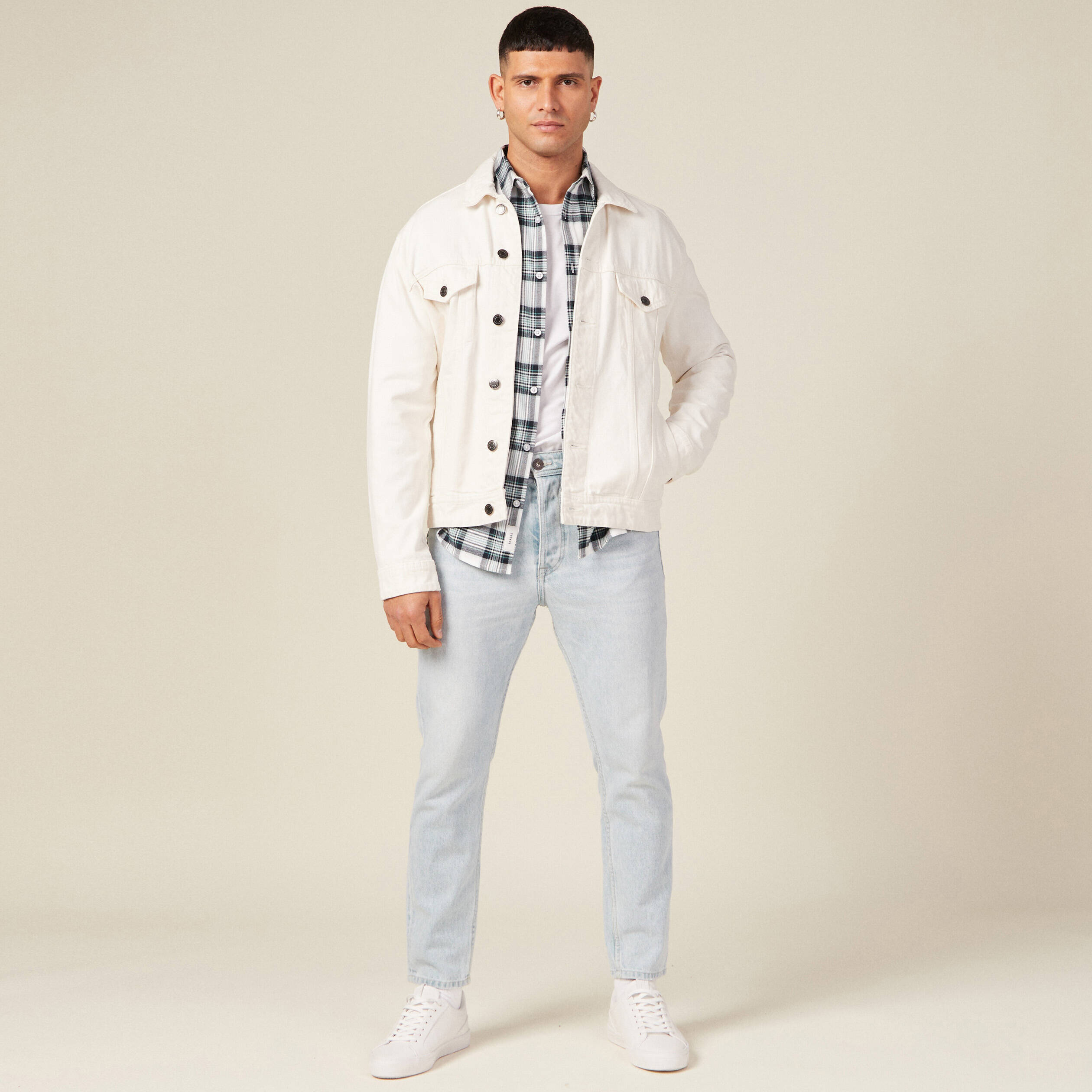 Chemise en coton manches longues ecru homme