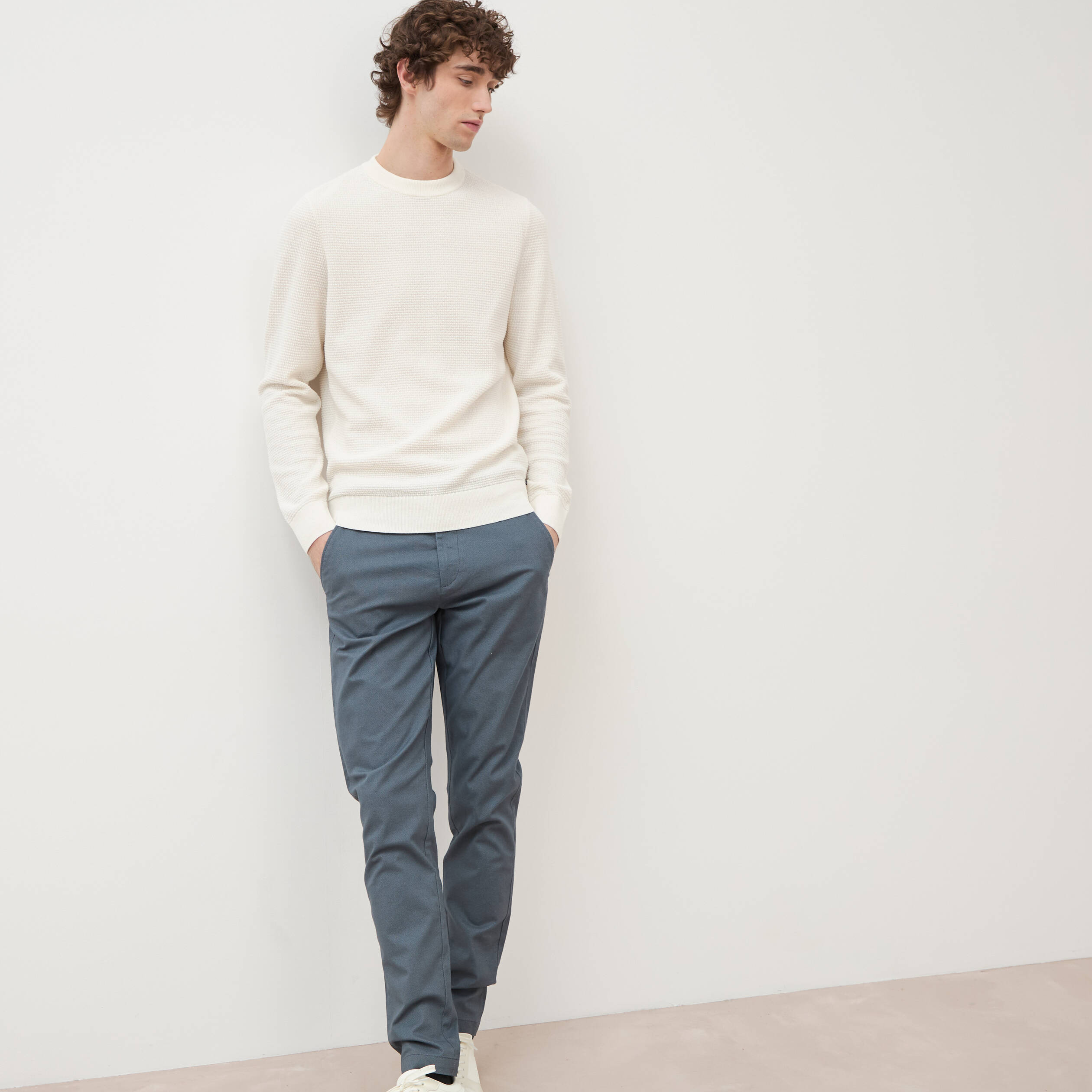 Pull col rond ecru homme