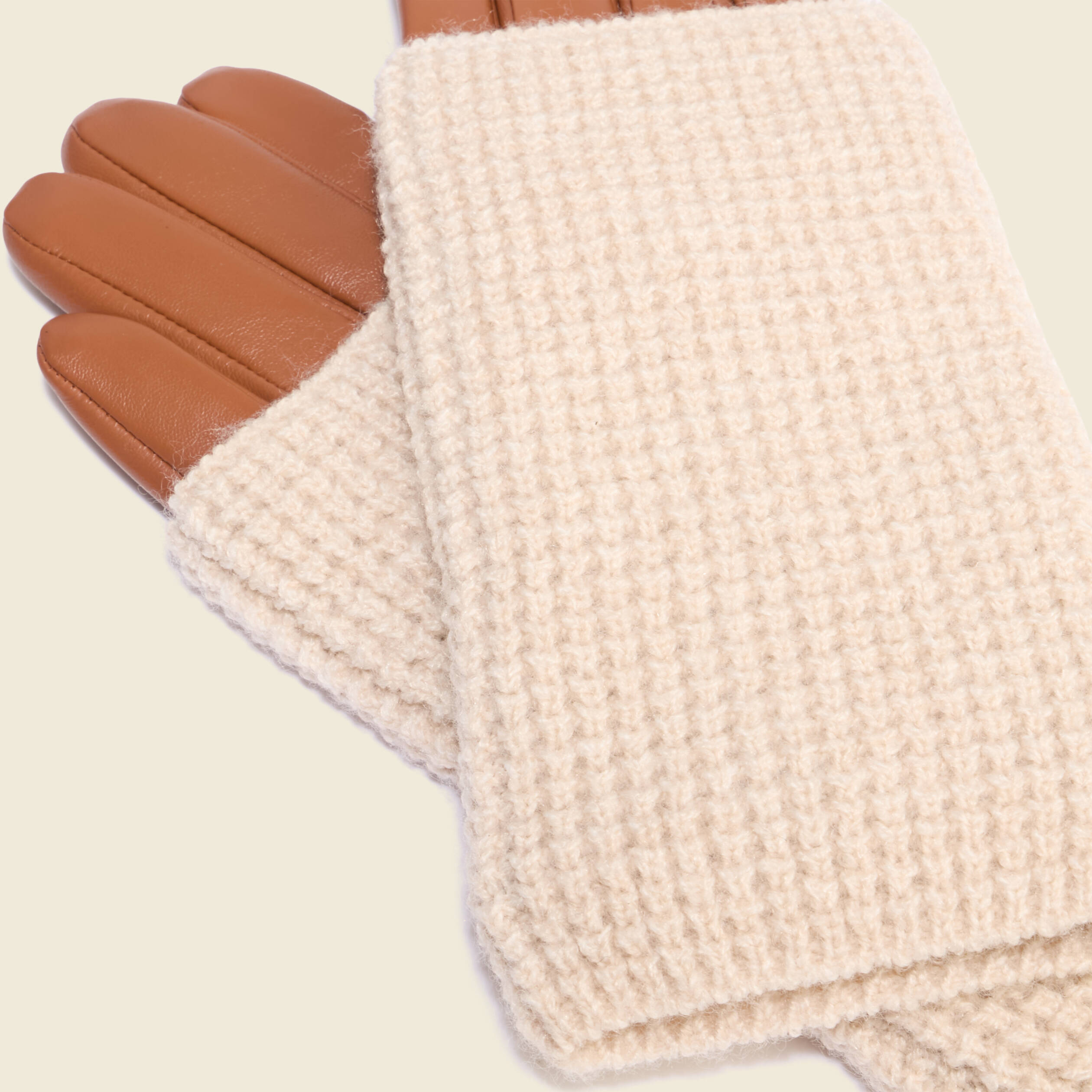 Gants en cuir avec doublure maille marron femme