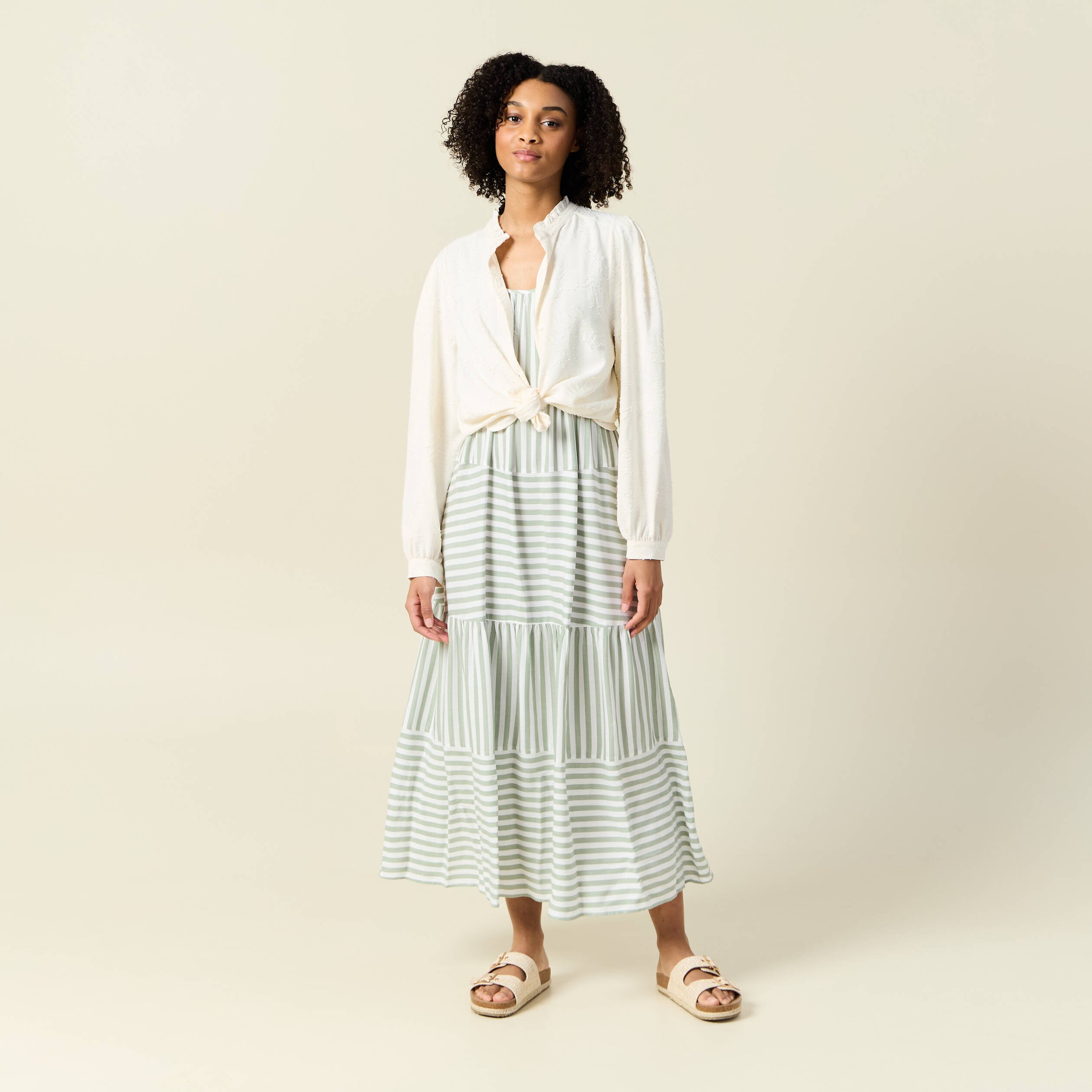 Robe longue droite bretelles vert olive femme