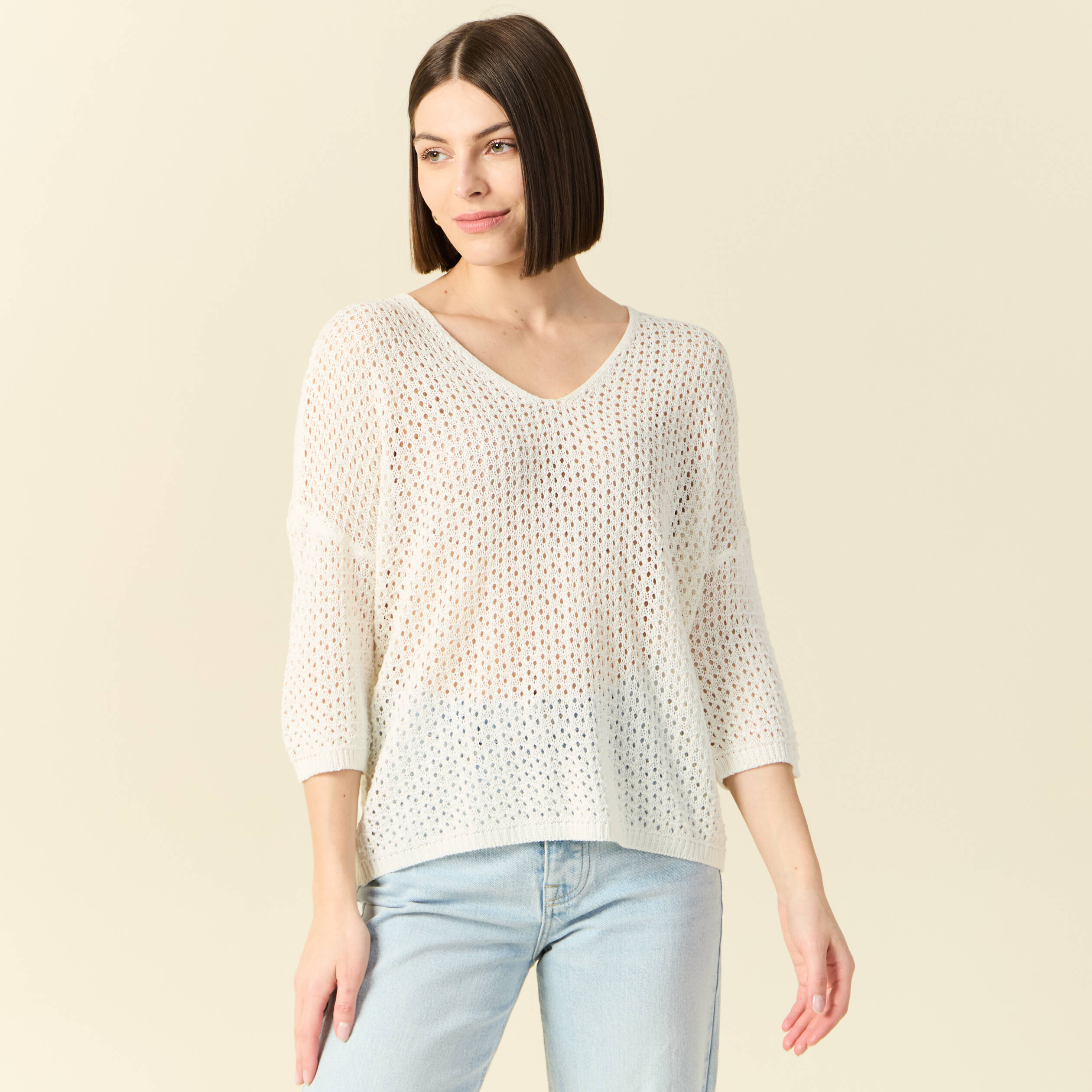 pull col en v eco responsable ecru femme Pull col en V éco-responsable ecru femme
