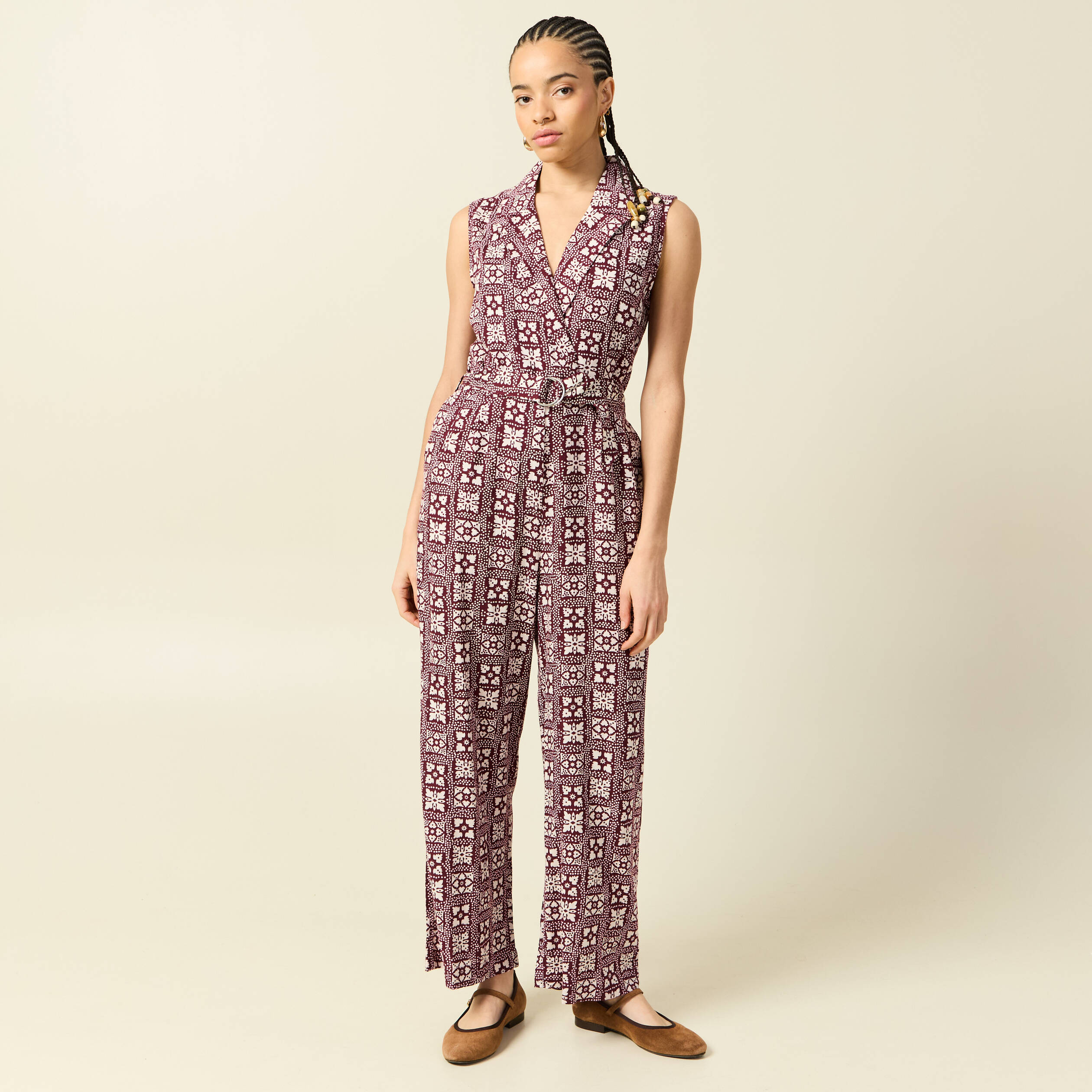 Combinaison salopette sans manches bordeaux femme