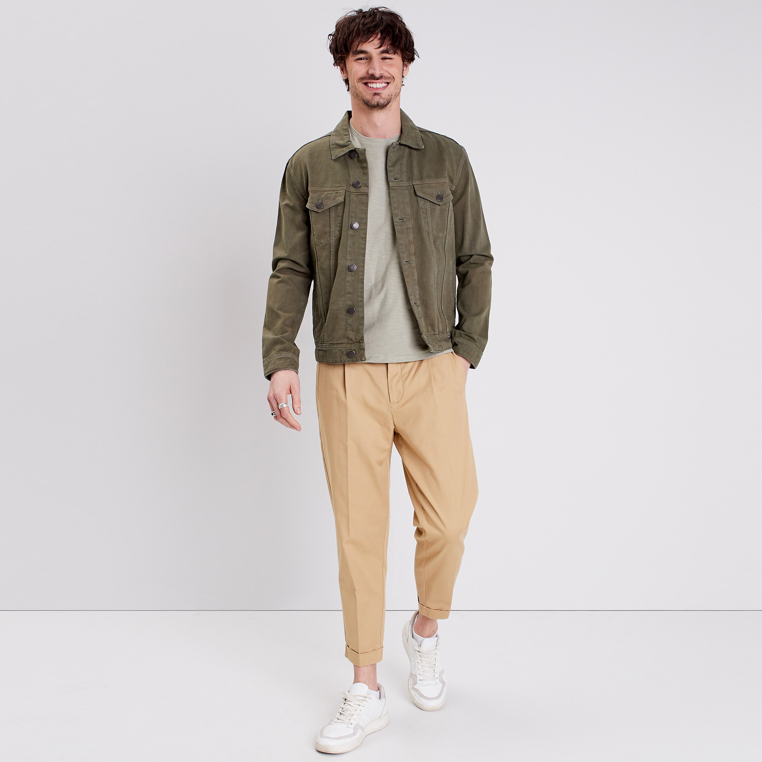 Veste droite en jean vert kaki homme Bonobo