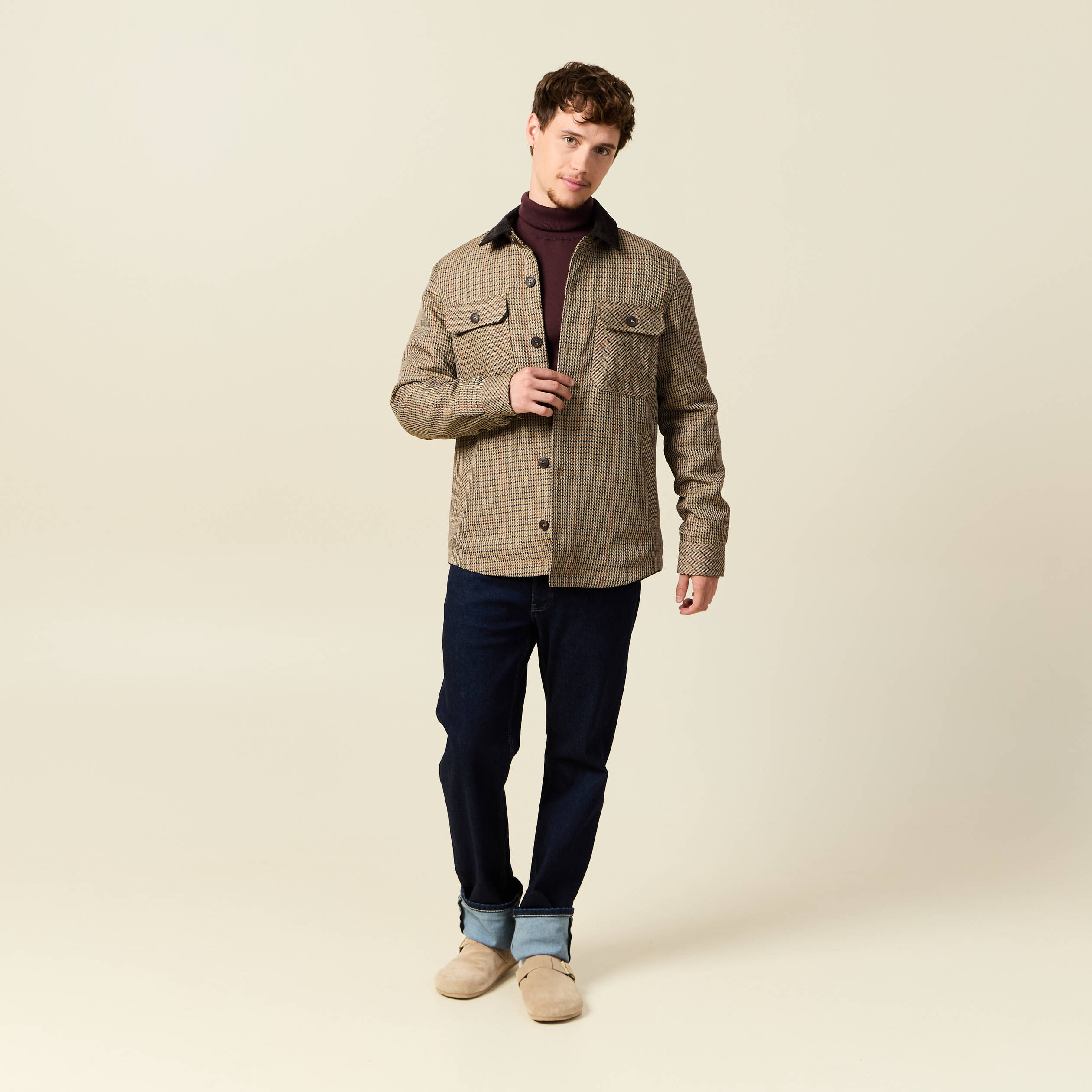 Veste oversize courte manches longues beige homme