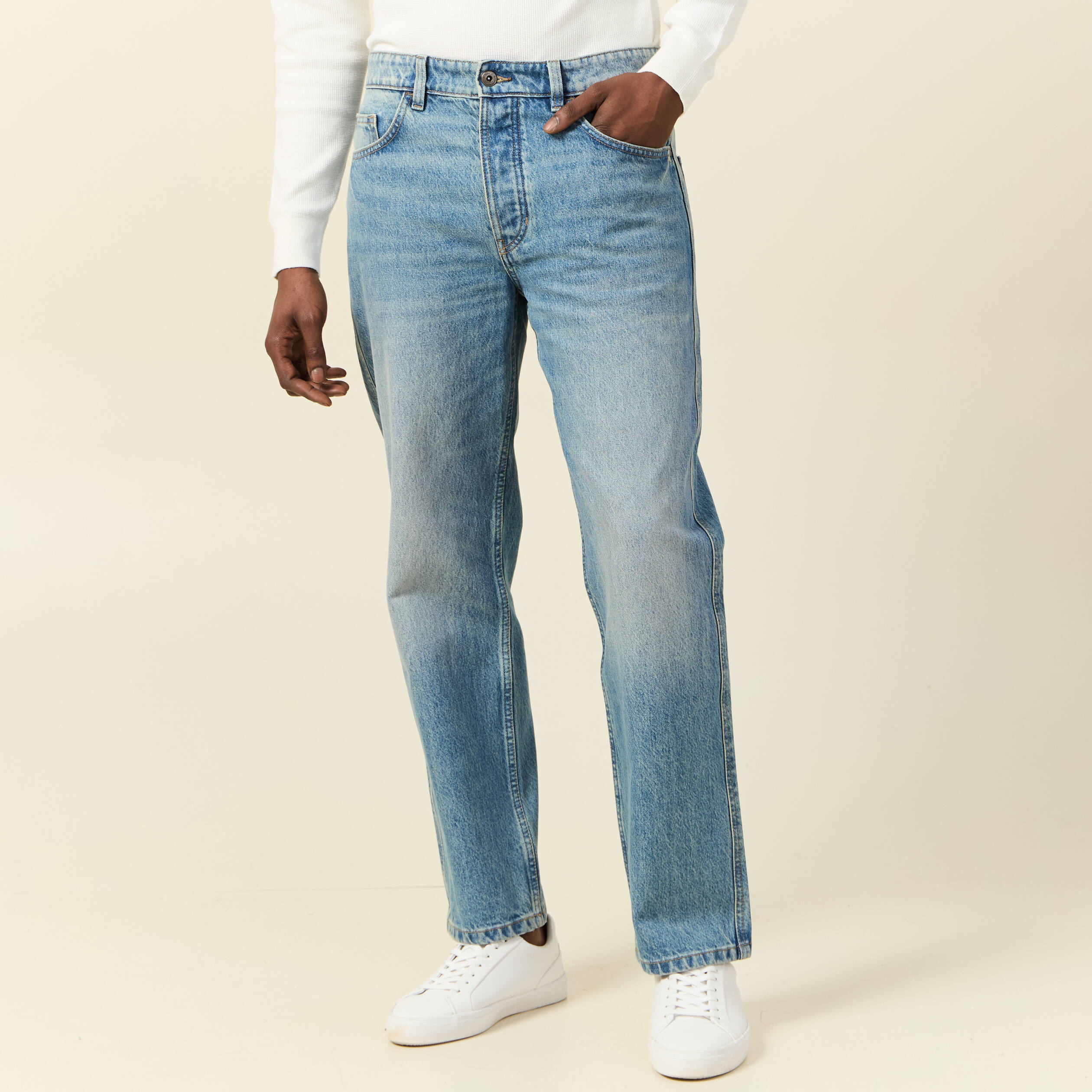 Jeans relax 5 poches denim dirty homme