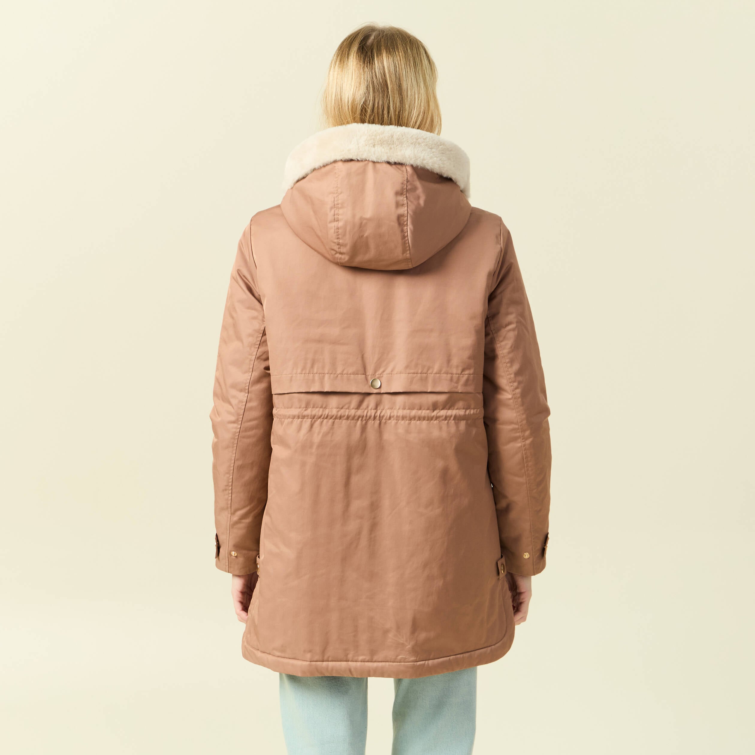 Parka droite &agrave; capuche marron clair femme