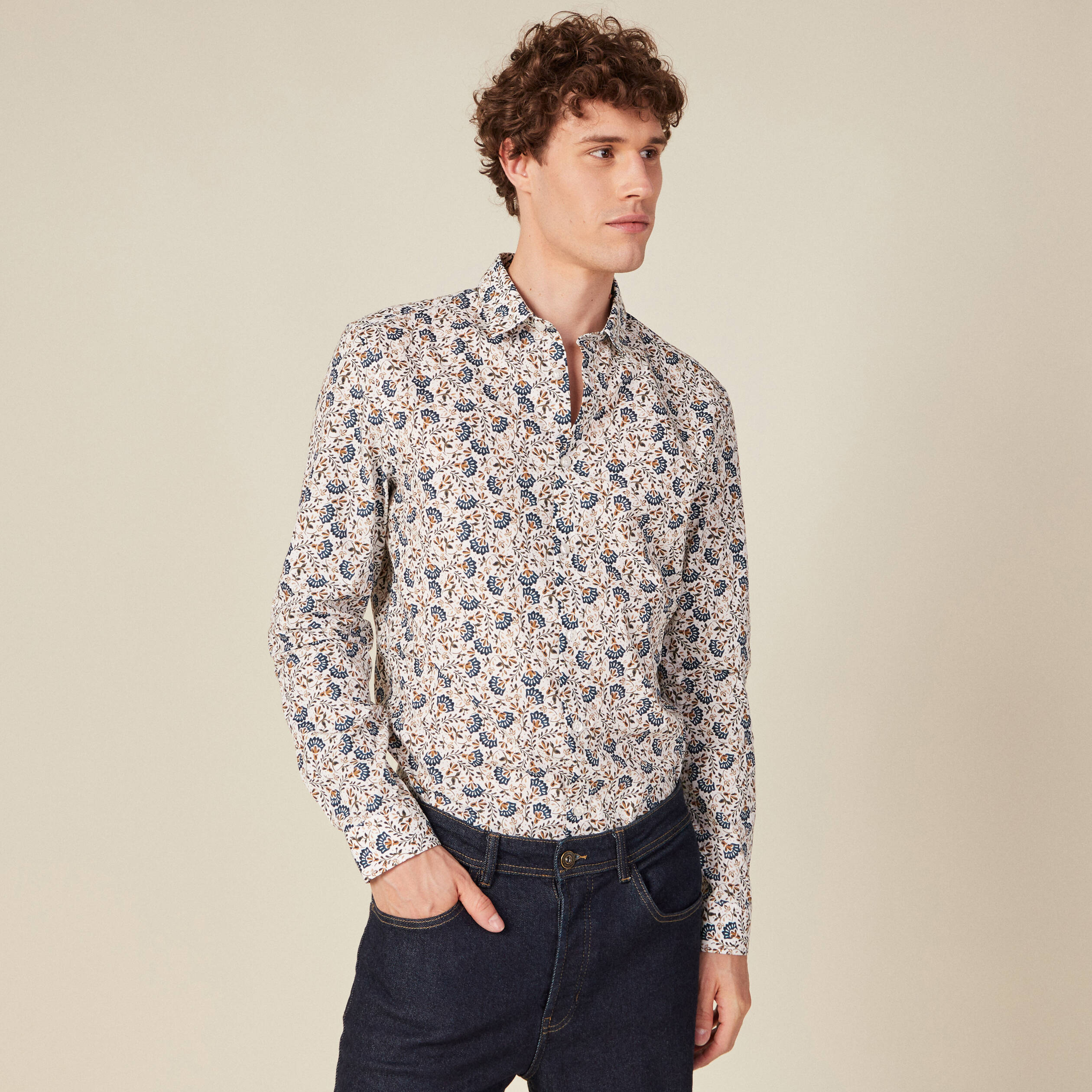 chemise a manches longues beige homme Chemise à manches longues beige homme