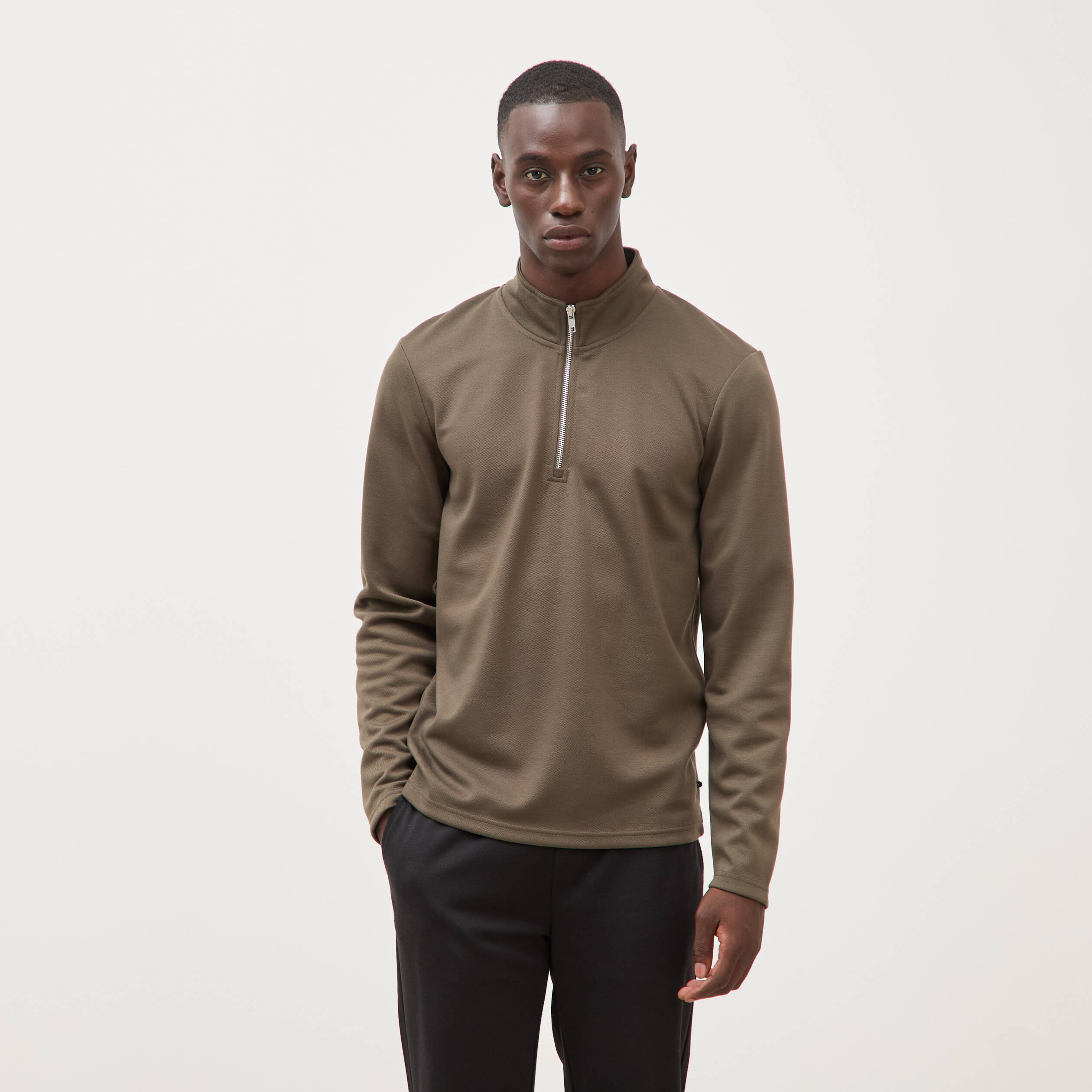 Sweat droit col montant manches longues taupe homme