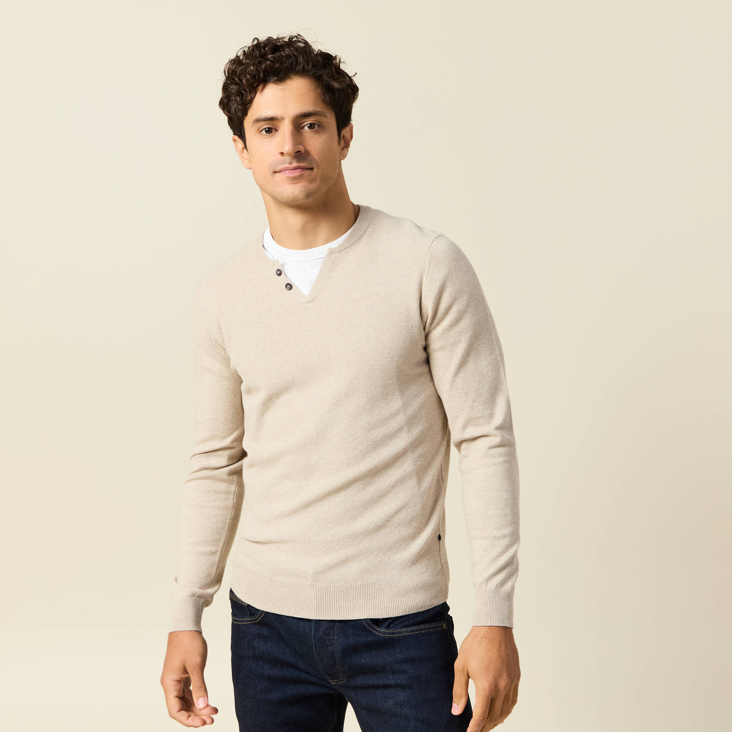 Pull manches longues sable homme
