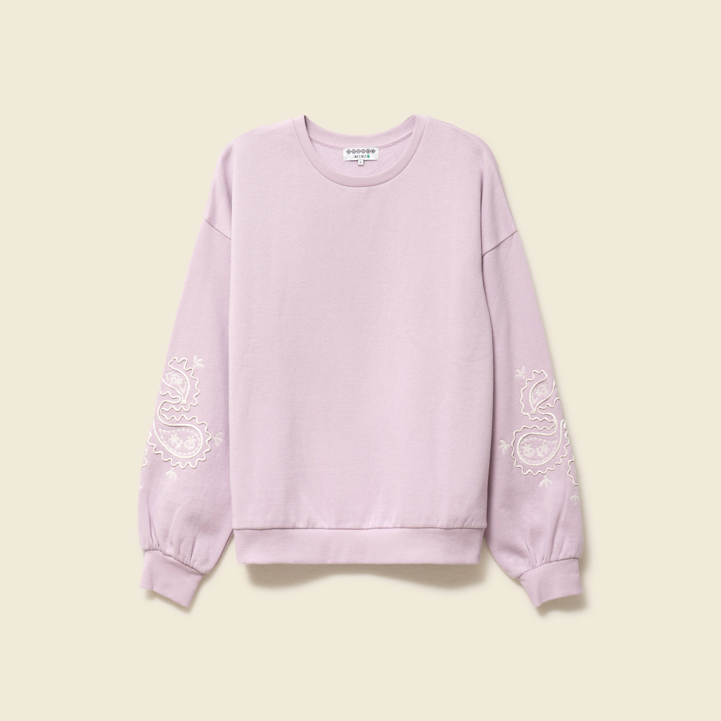 Sweat droit court col rond en coton parme femme