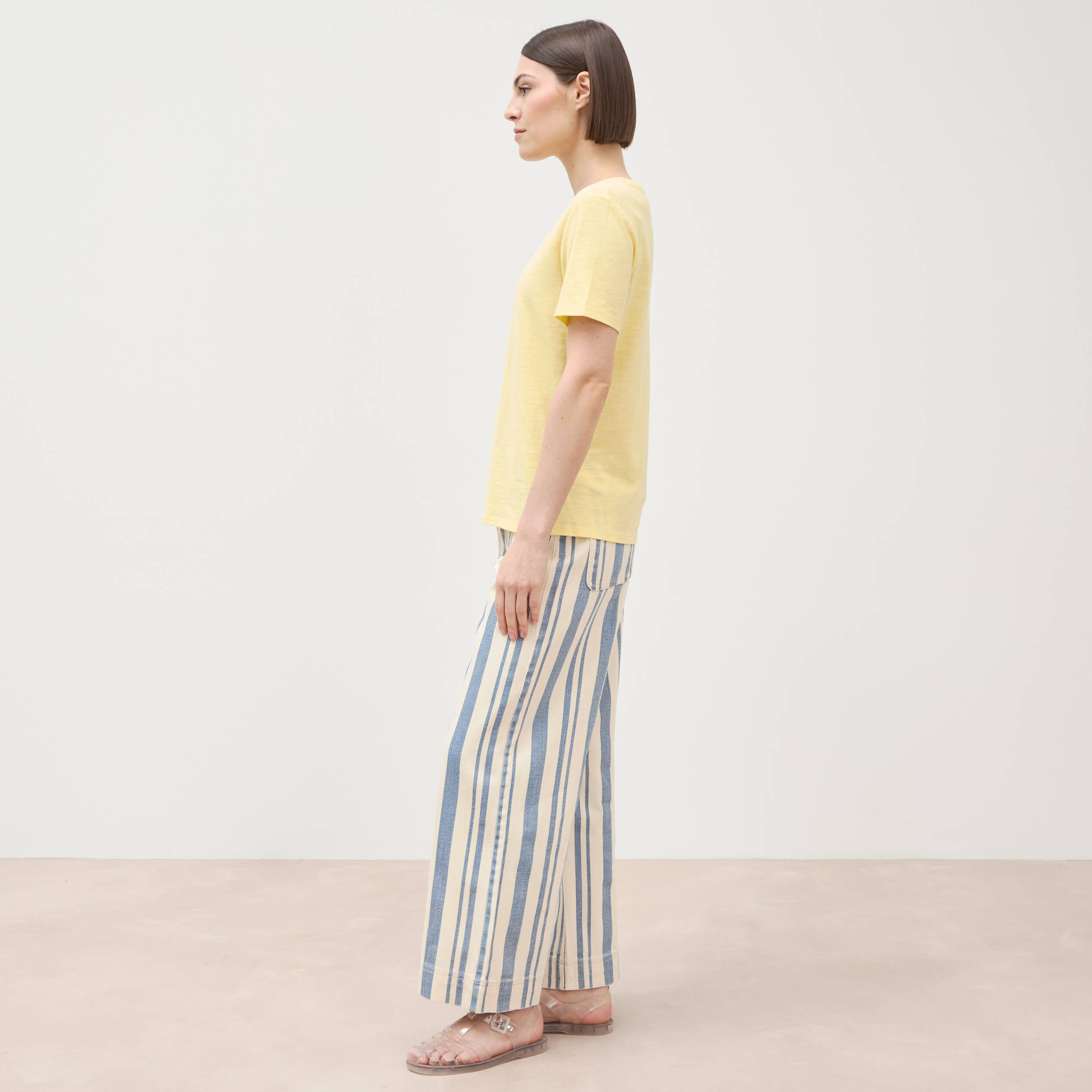 T-shirt manches courtes jaune pastel femme