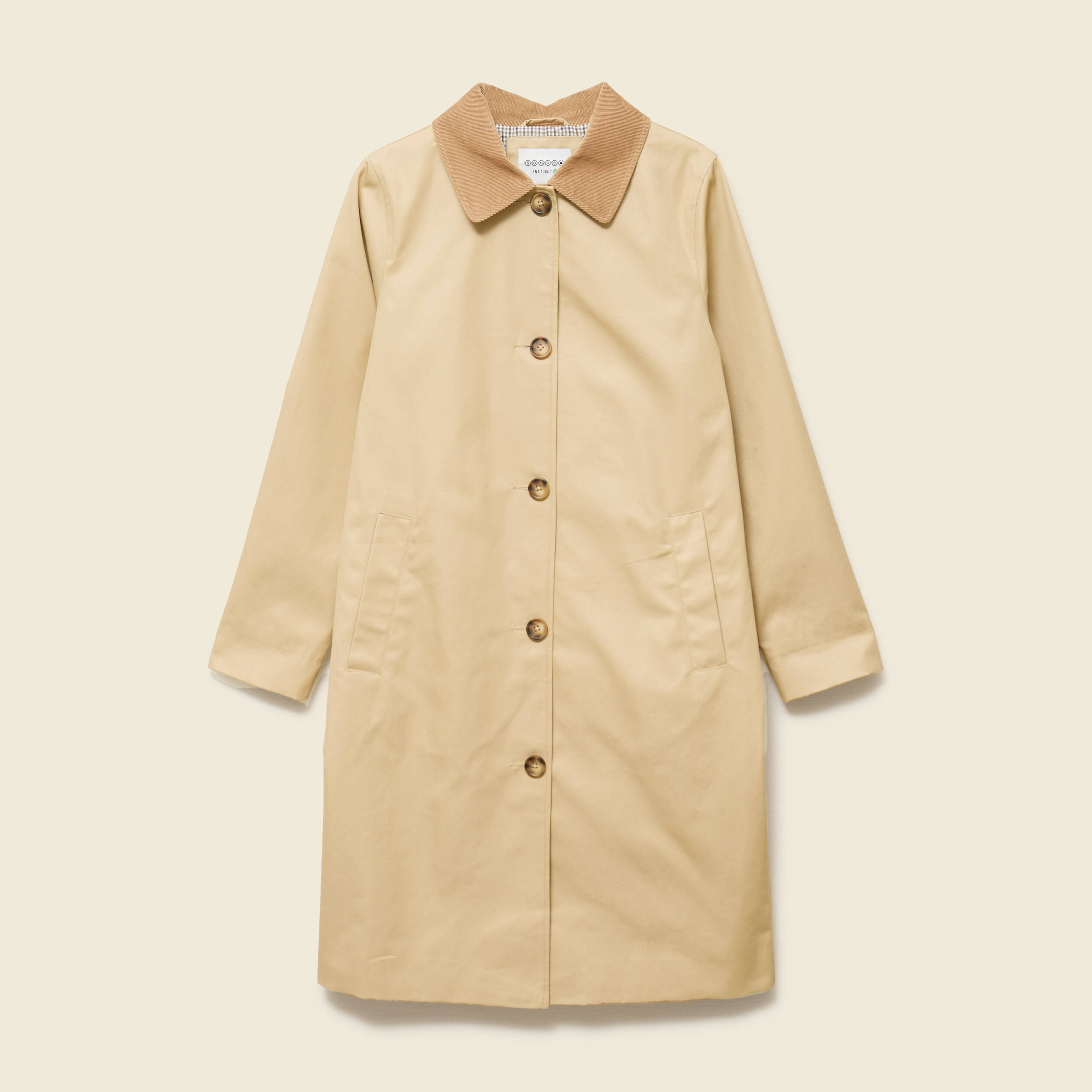 Imperm&eacute;able long droit col tailleur beige femme