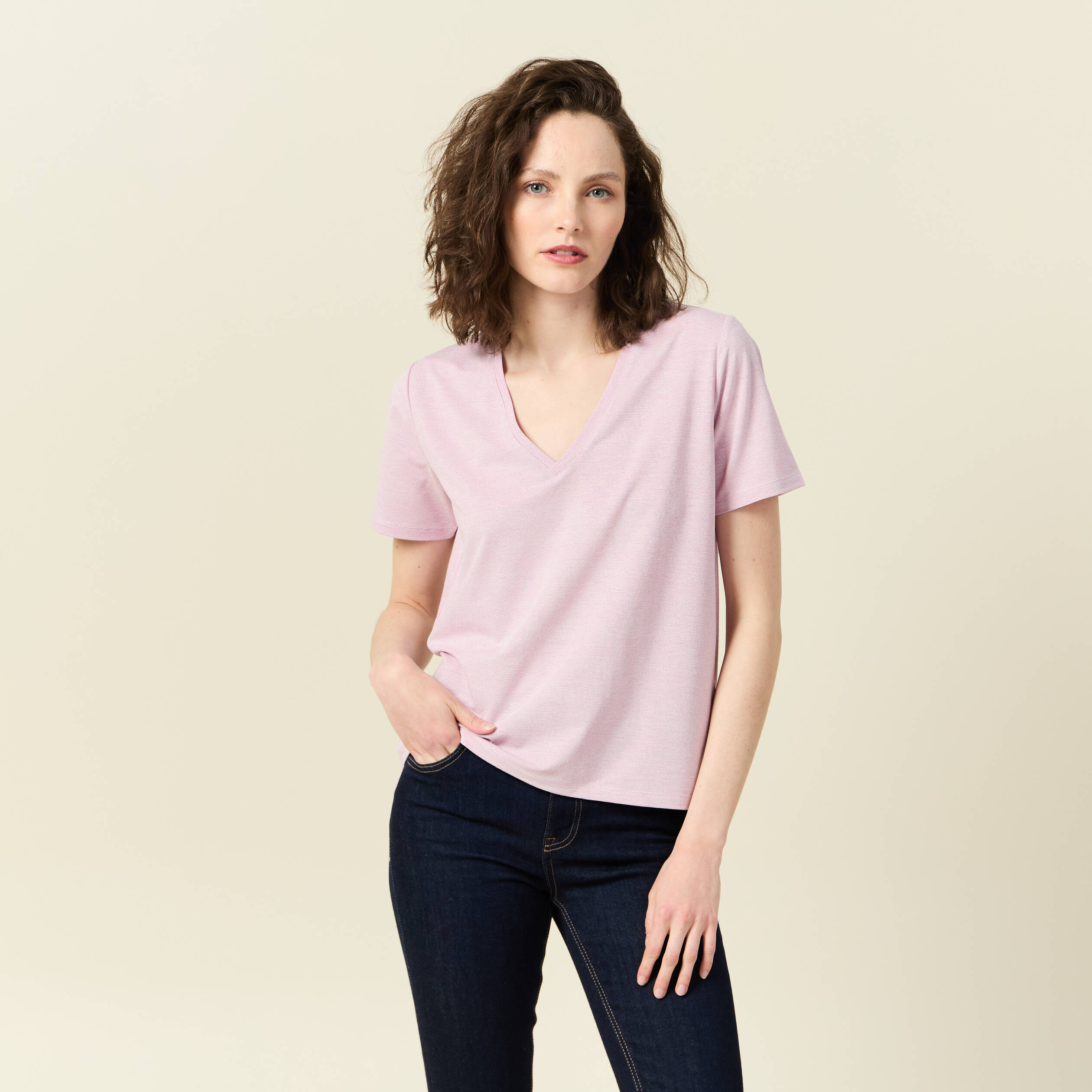 t shirt manches courtes rose clair femme T-shirt manches courtes rose clair femme