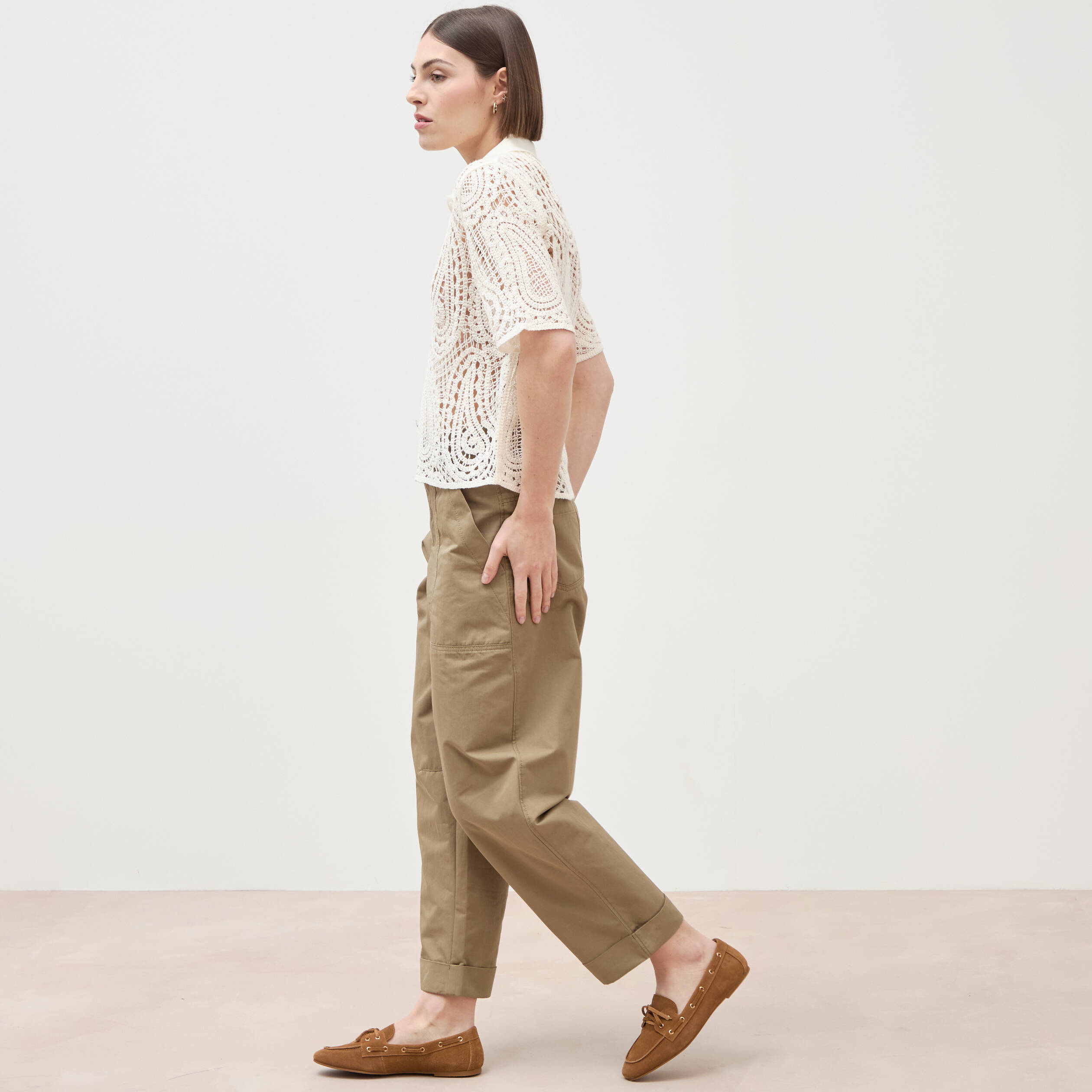 Polo coupe droite manches courtes ivoire femme